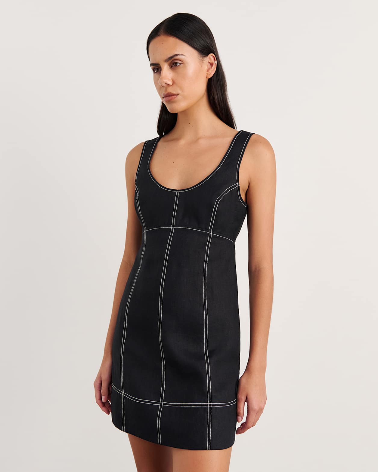 Daphne Linen Mini Dress in BLACK