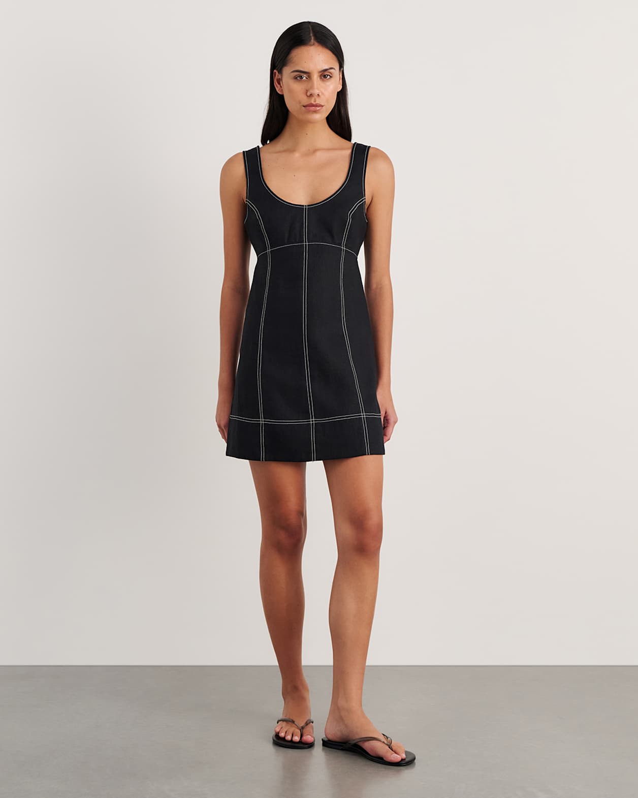 Daphne Linen Mini Dress in BLACK