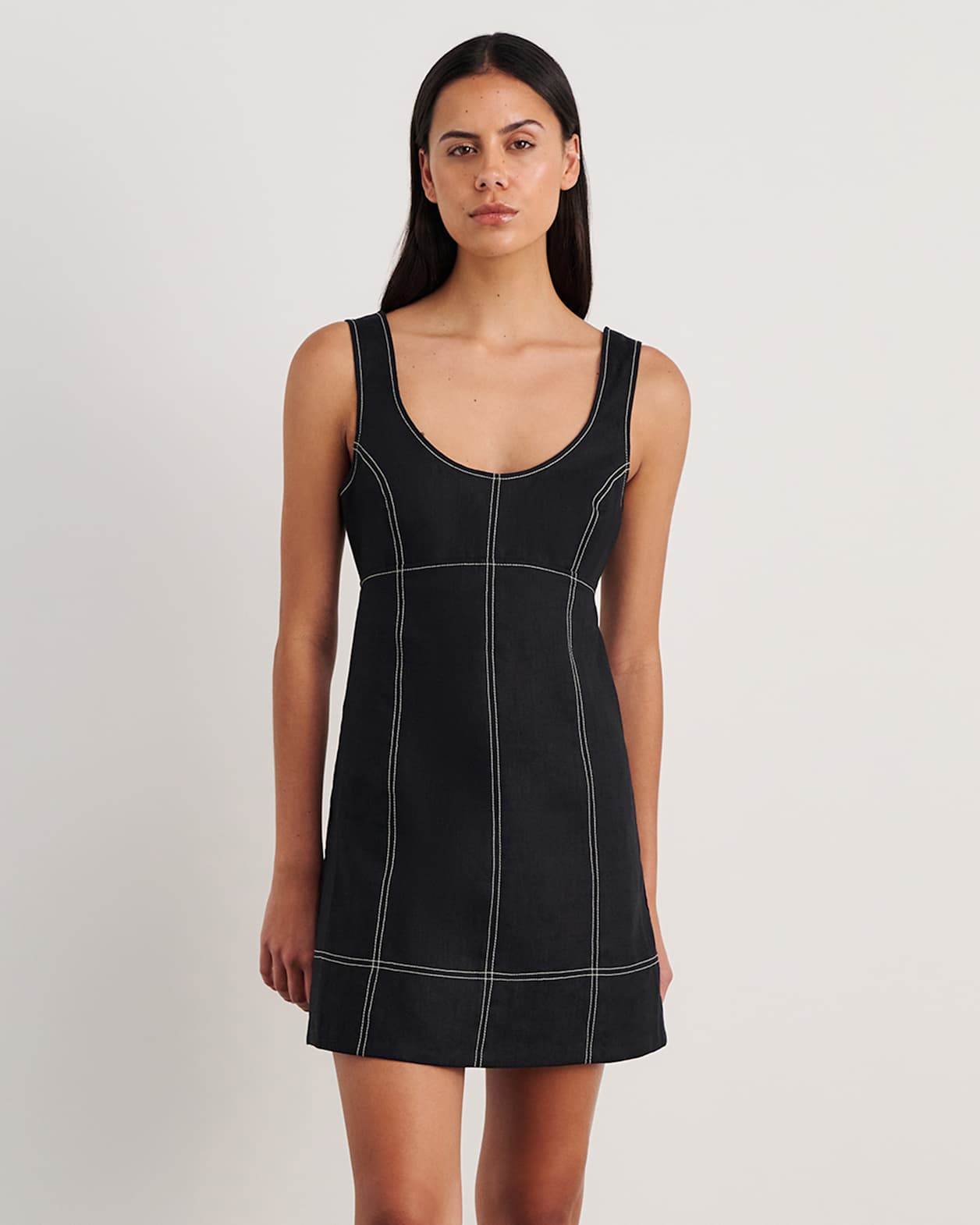 Daphne Linen Mini Dress in BLACK