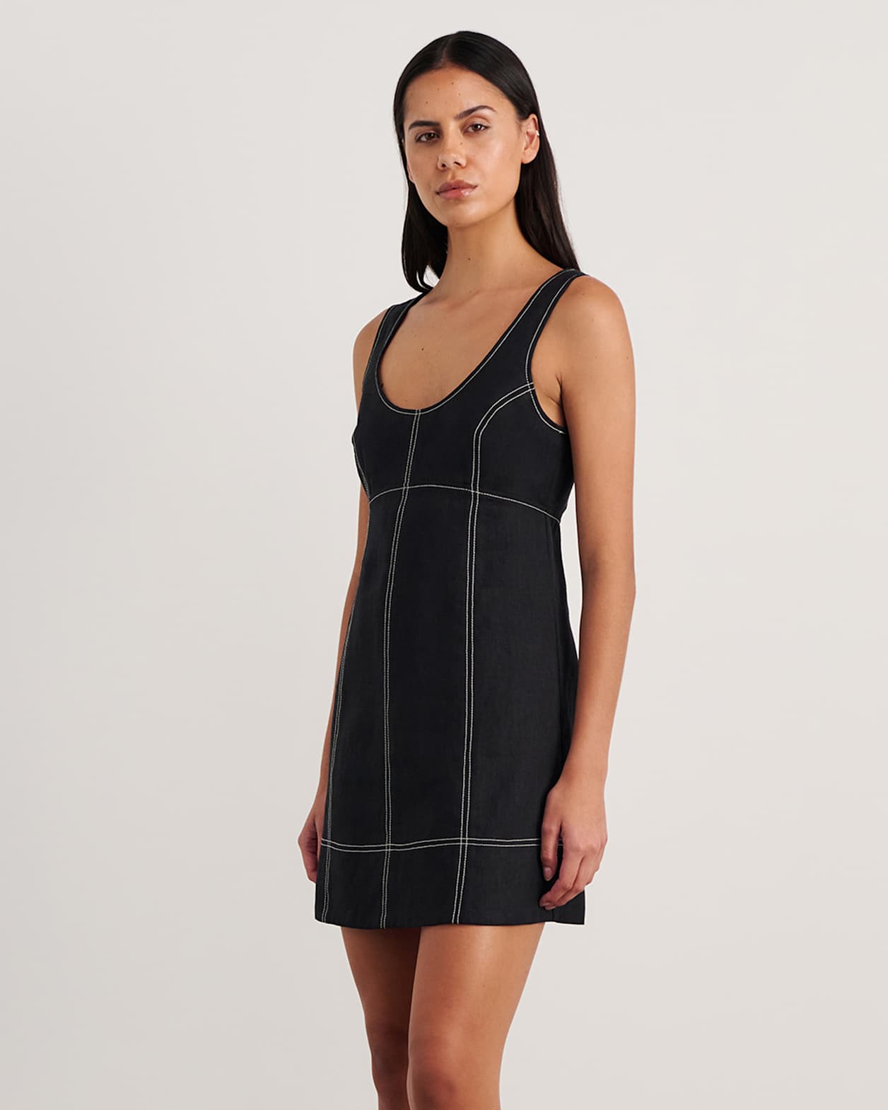 Daphne Linen Mini Dress in BLACK