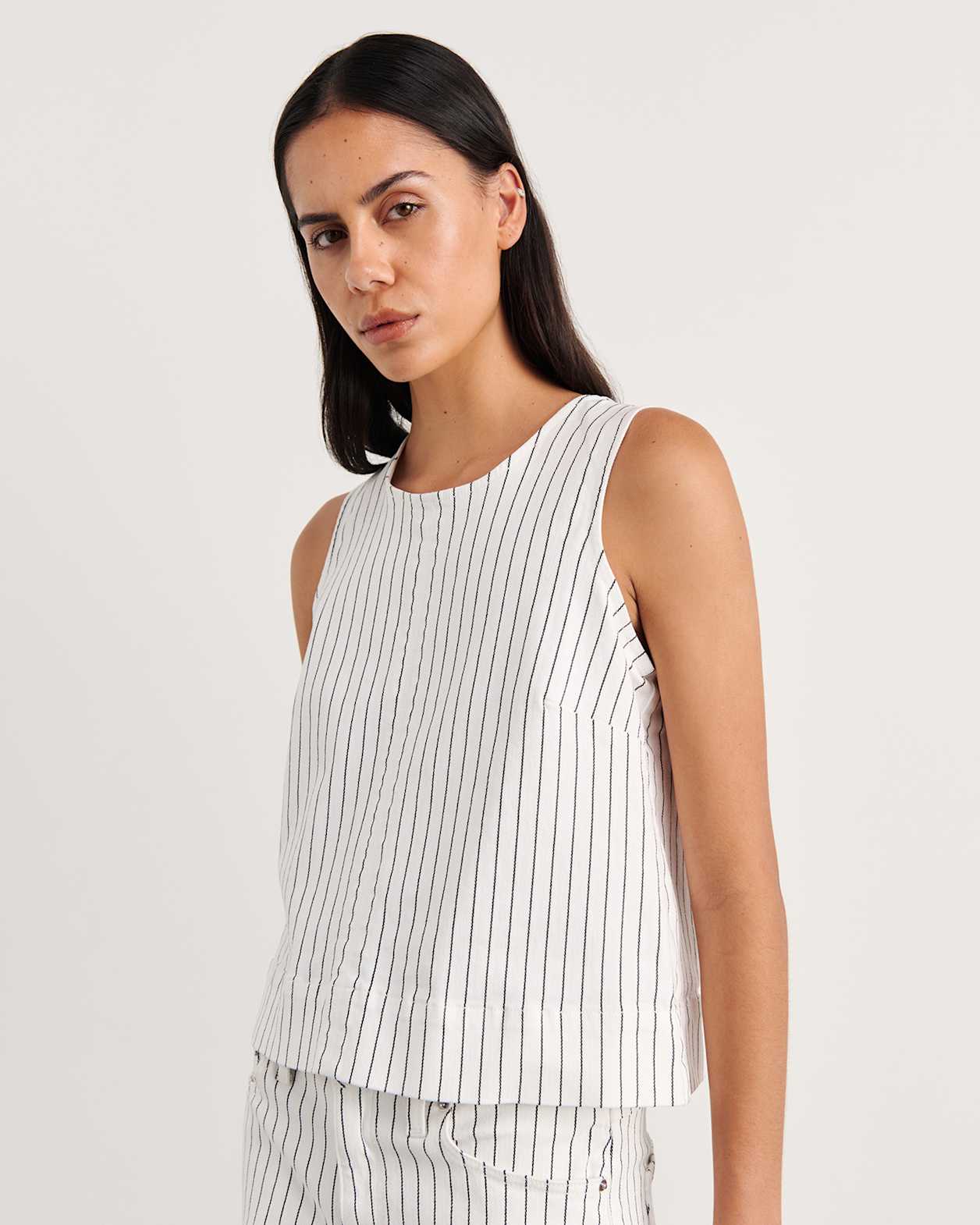 Billie Stripe Denim Top in WHITE/BLACK