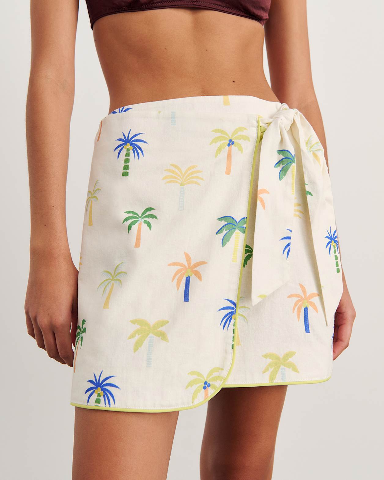 Palm Tie Wrap Mini Skirt in IVORY/MULTI