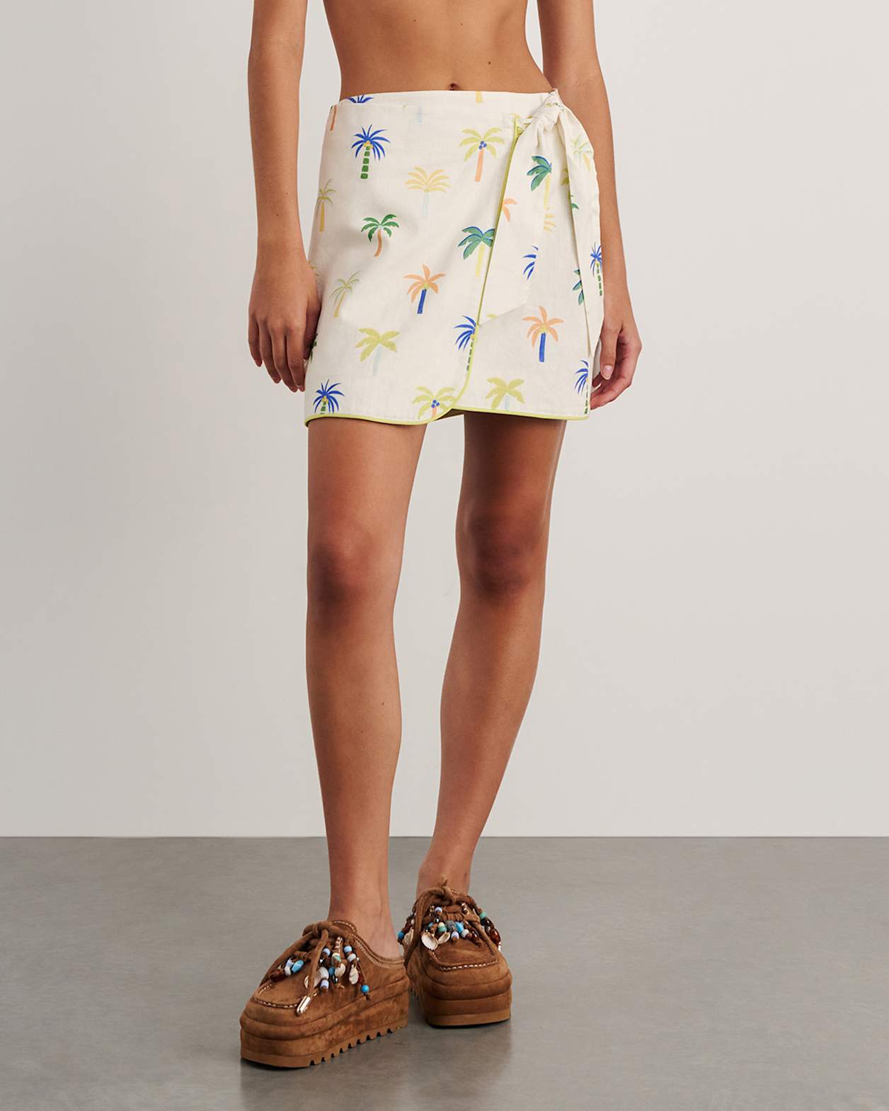 Palm Tie Wrap Mini Skirt in IVORY/MULTI