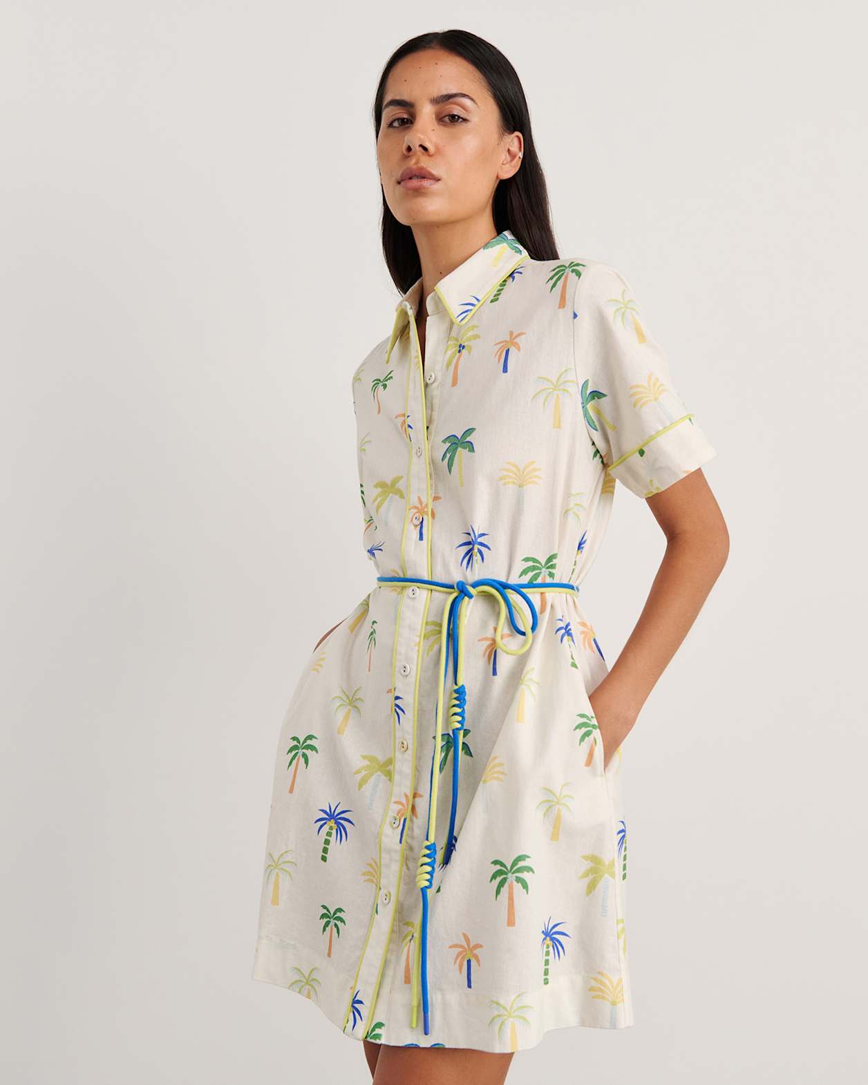 Palm Shirt Dress in IVORY/MULTI