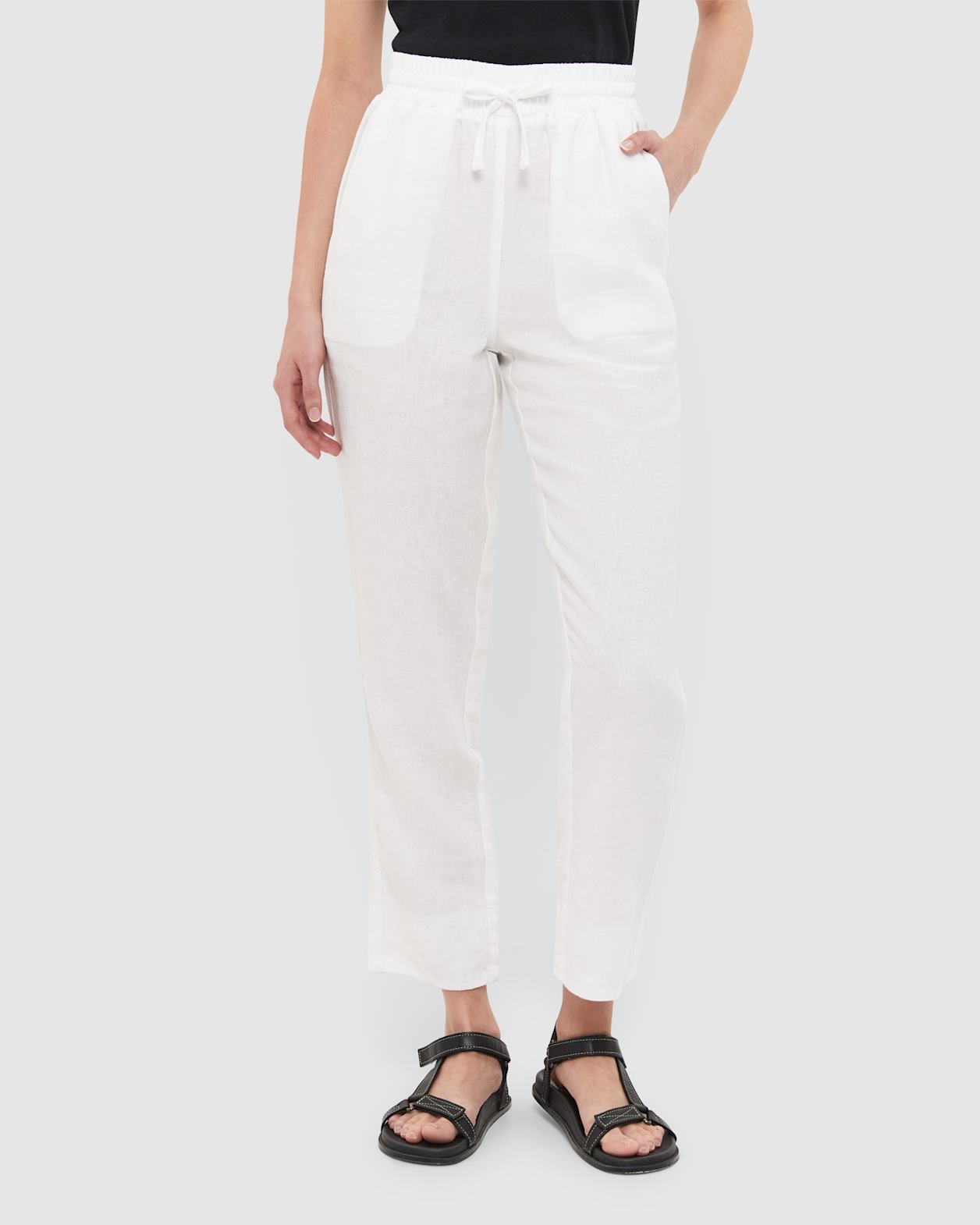 Linen Pull On Pant in WHITE