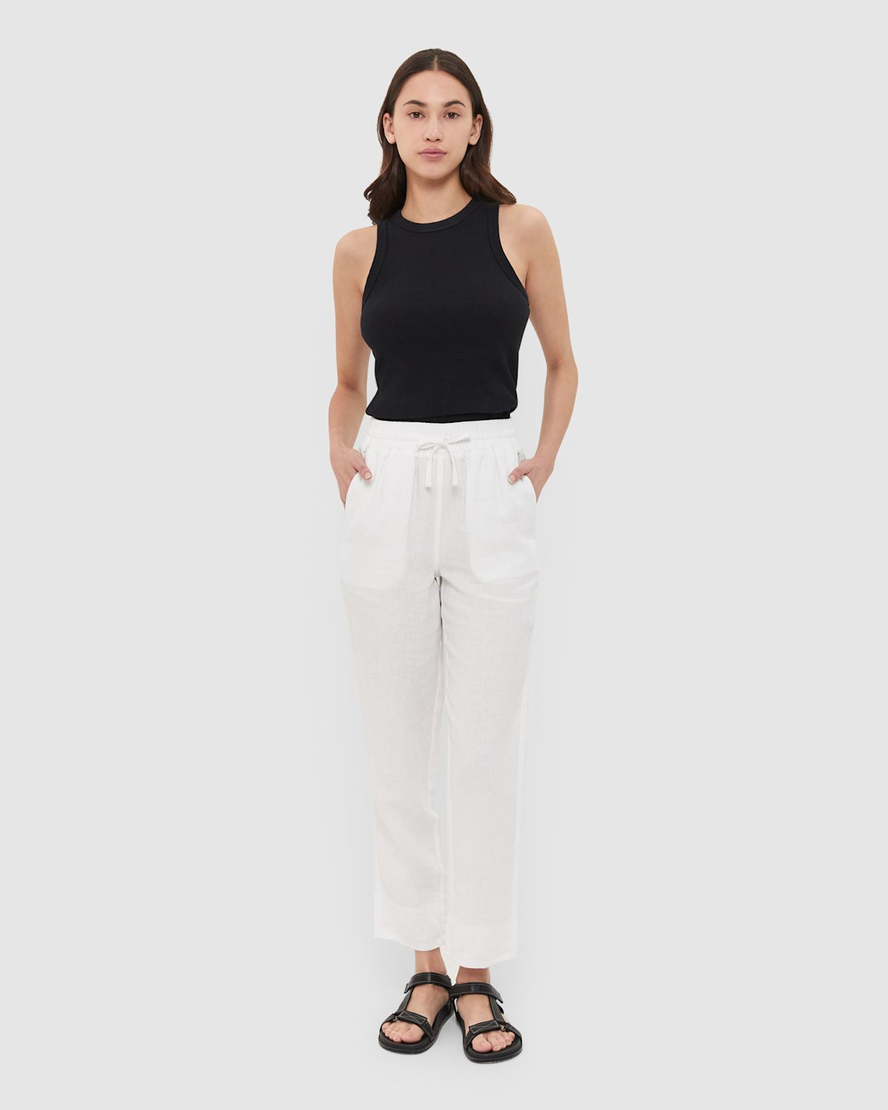 Linen Pull On Pant in WHITE