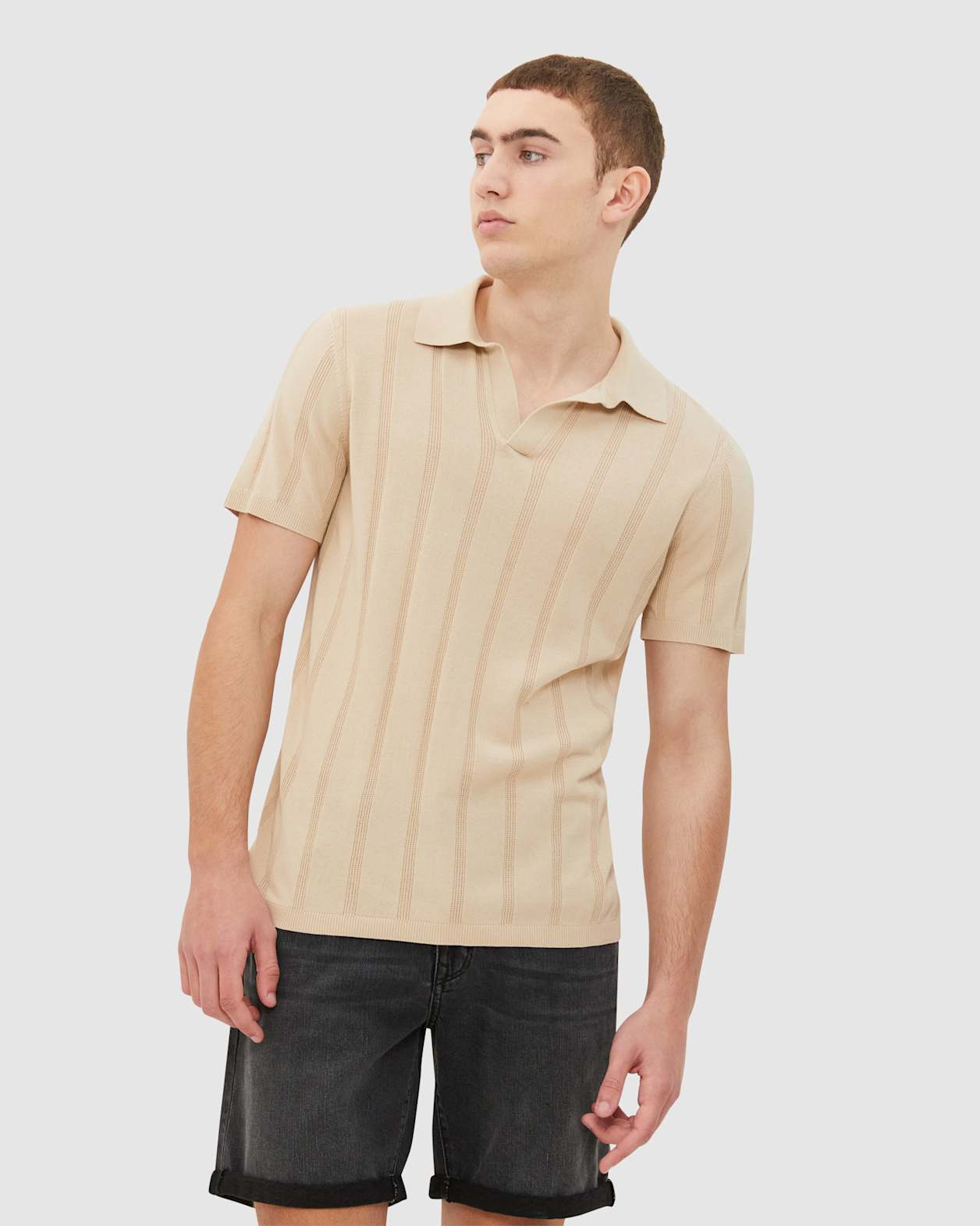 Knitted Polo in WHEAT