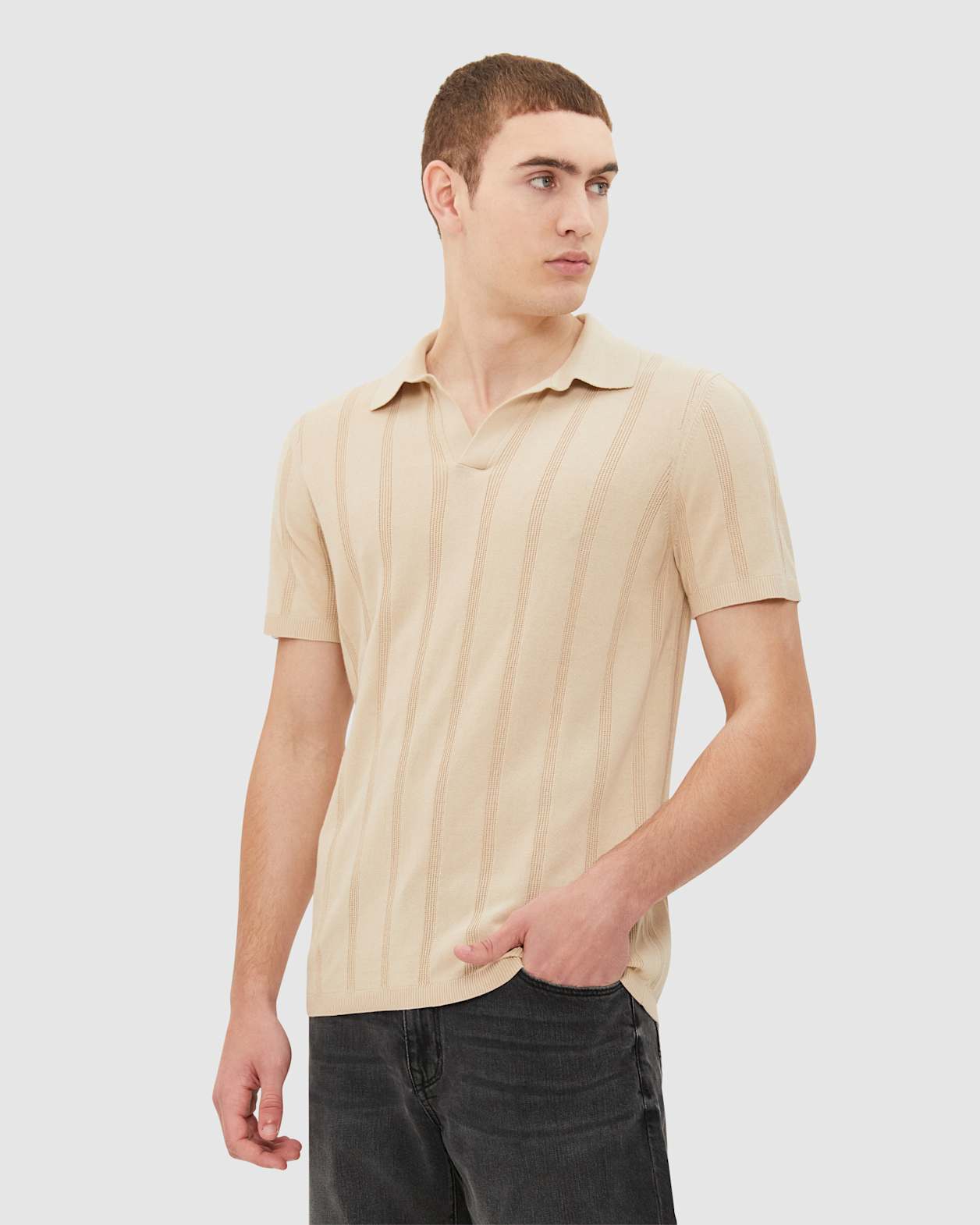Knitted Polo in WHEAT