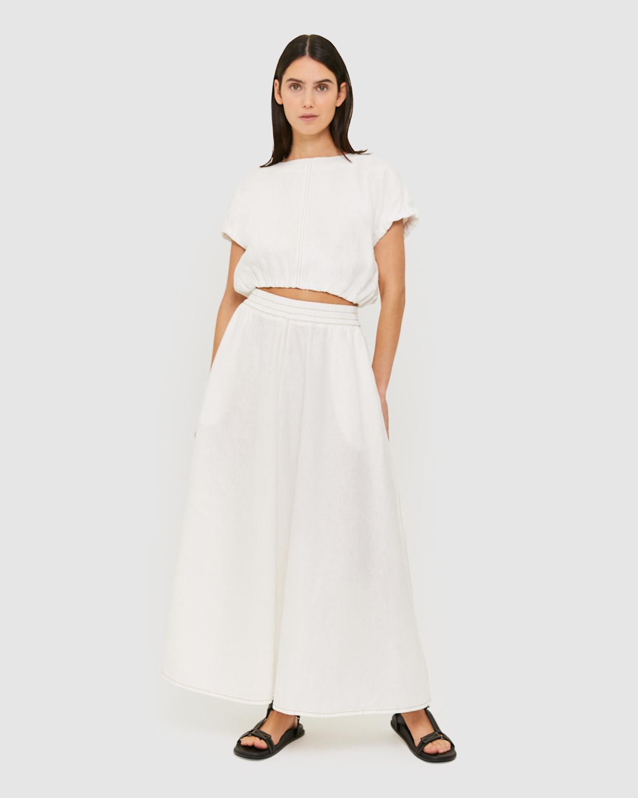 Sabine Linen Top in WHITE
