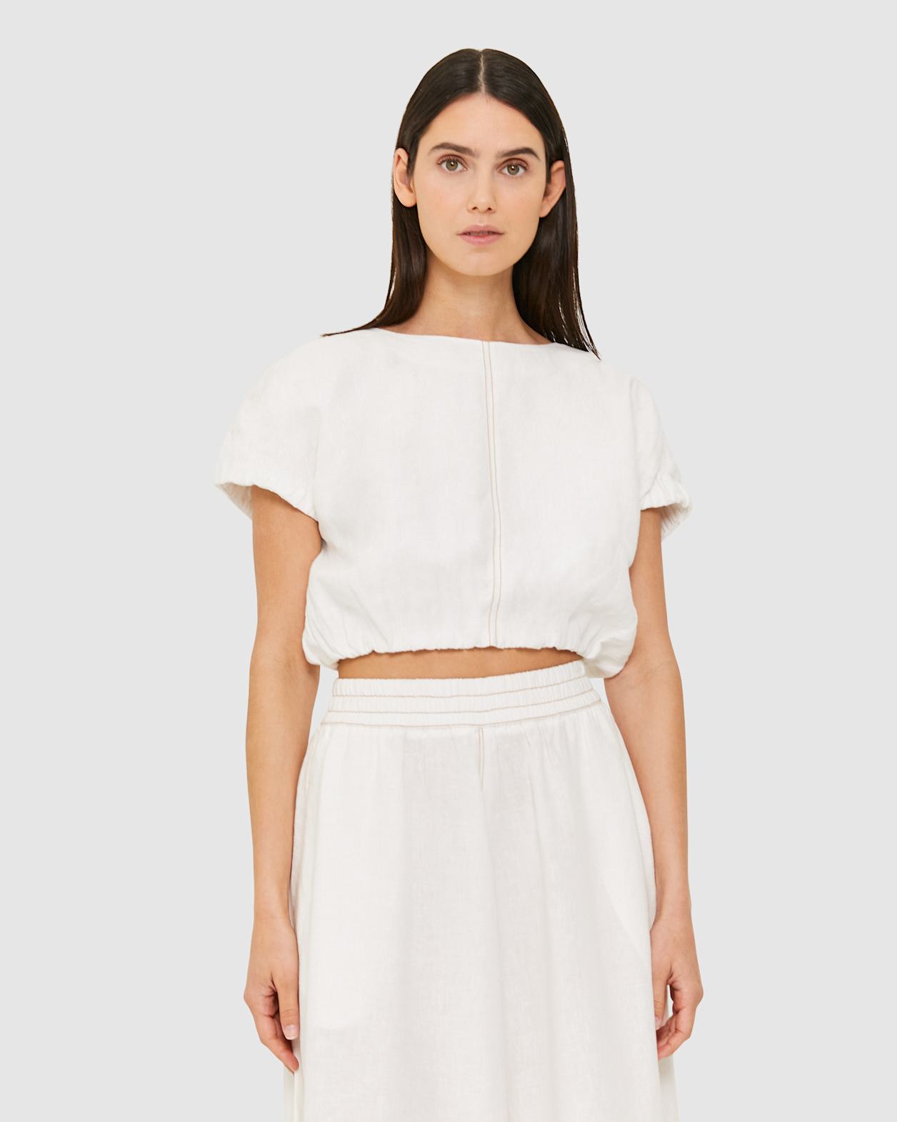 Sabine Linen Top in WHITE