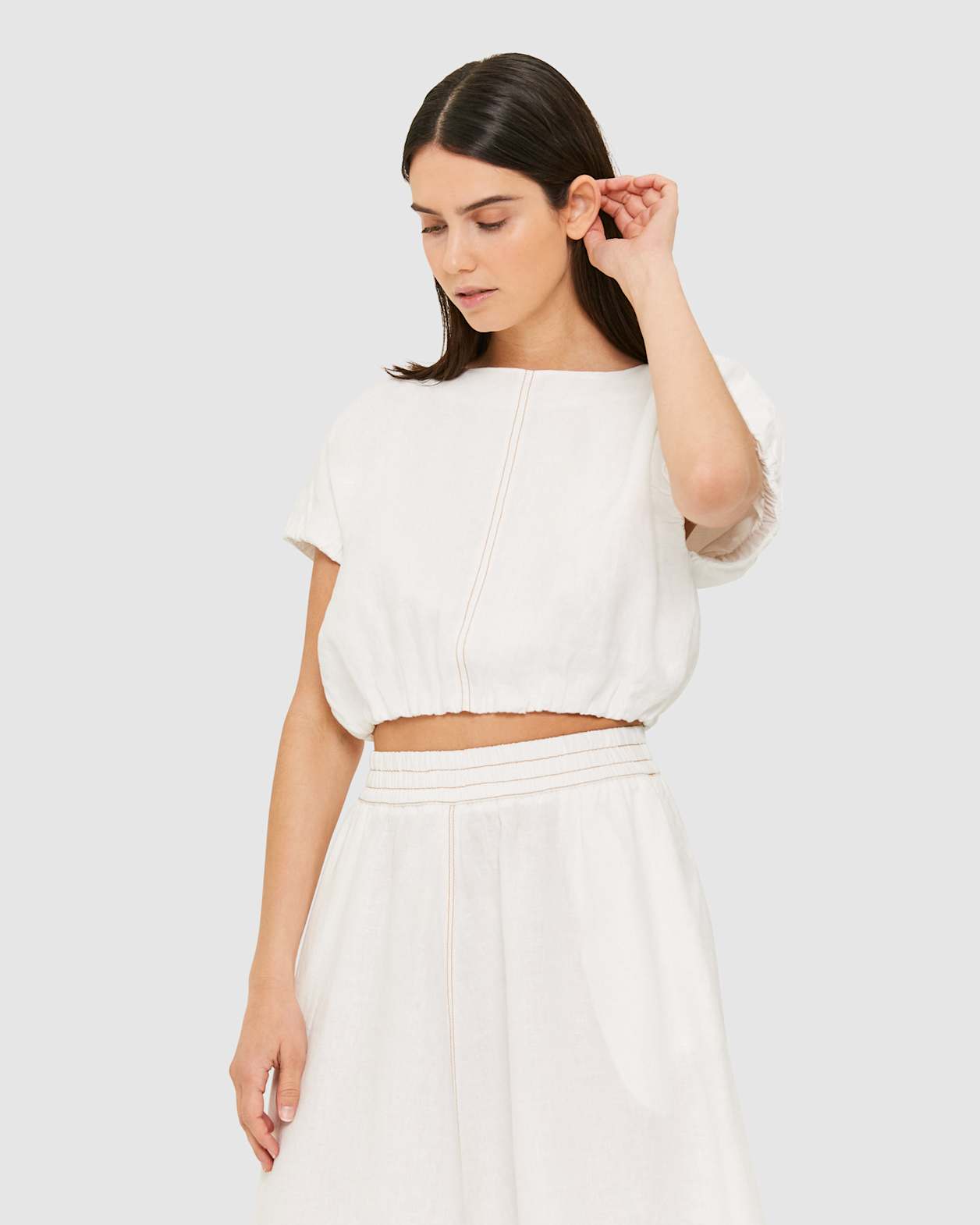 Sabine Linen Top in WHITE