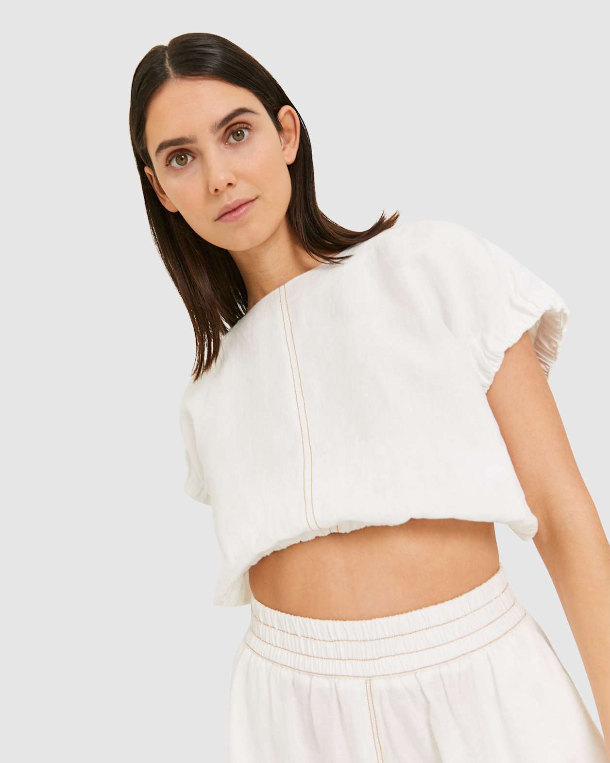 Sabine Linen Top in WHITE