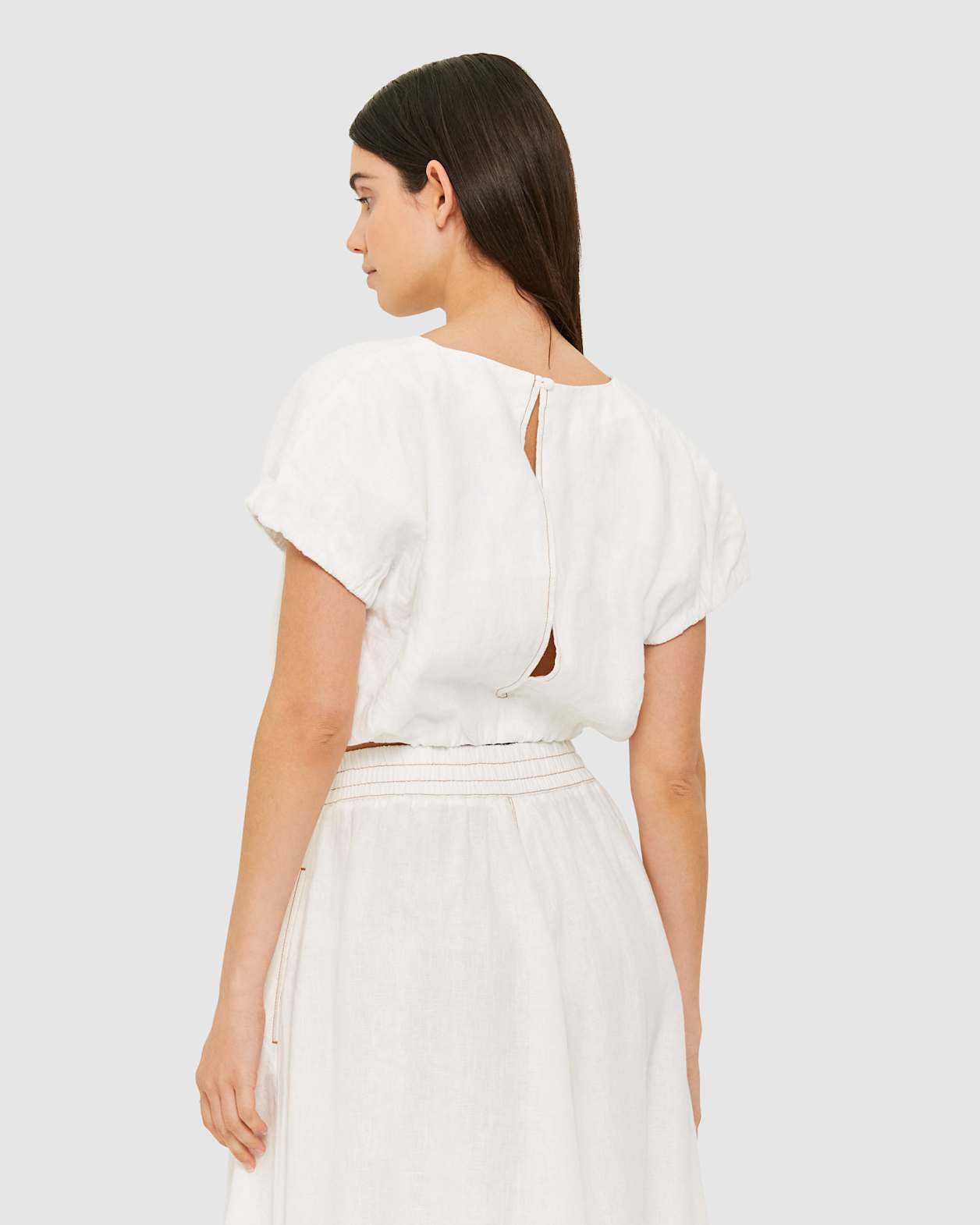 Sabine Linen Top in WHITE