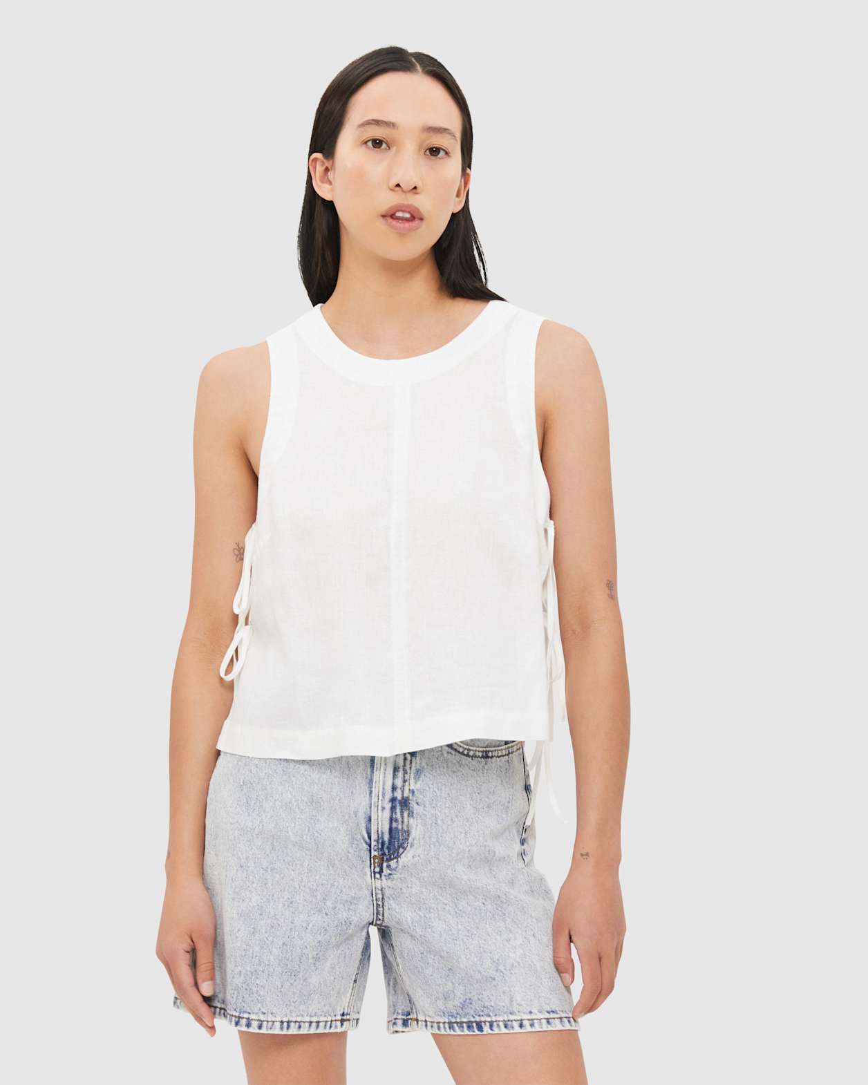 Sutton Linen Tie Top in WHITE
