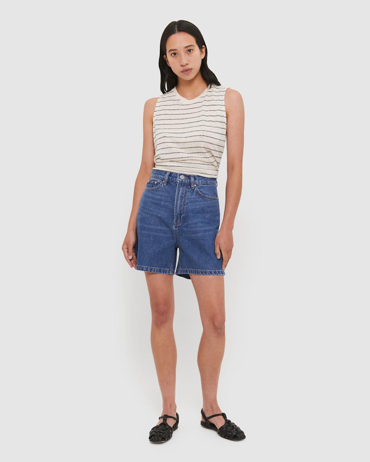 Ava Stripe Linen Tank in WHITE/BLACK