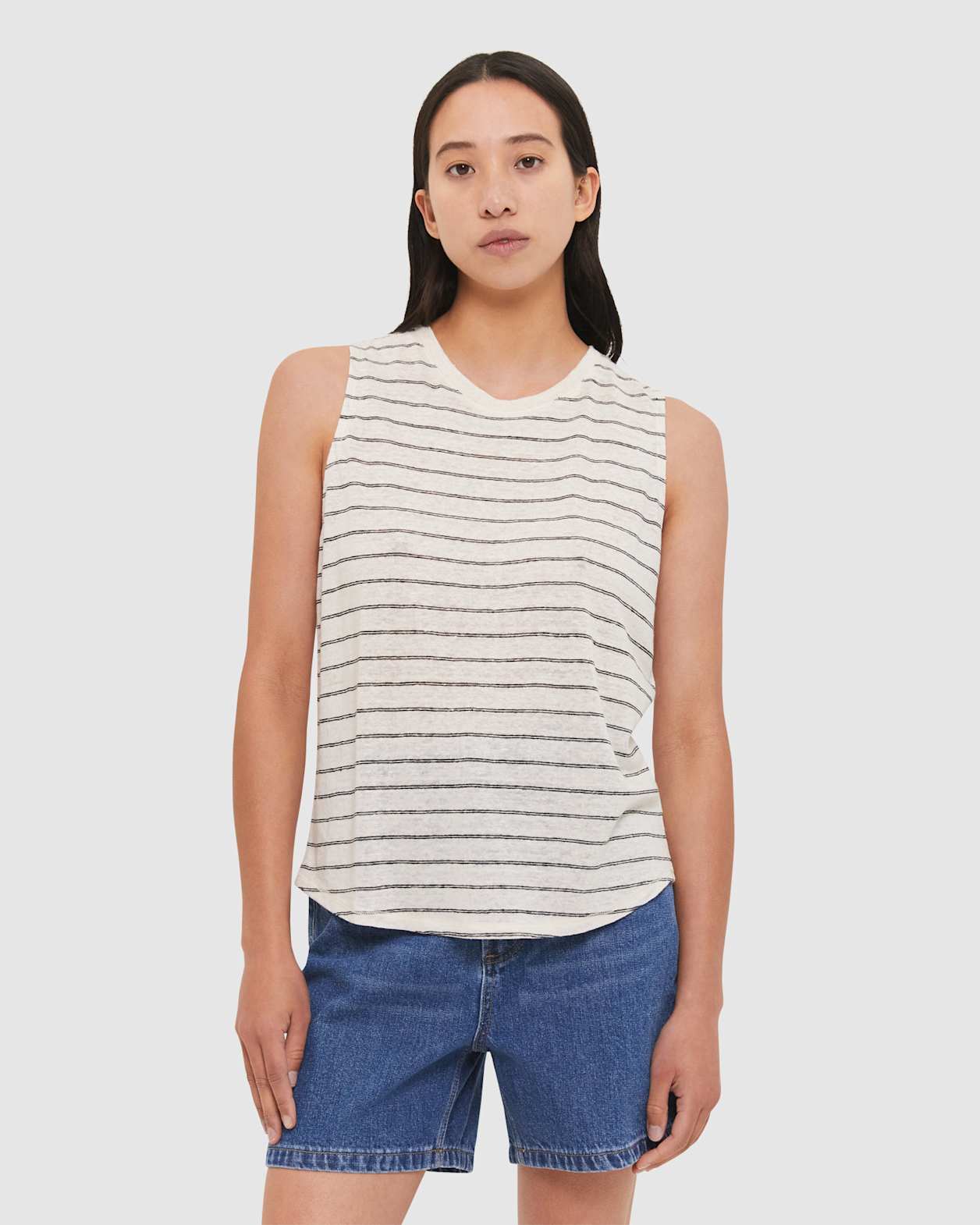 Ava Stripe Linen Tank in WHITE/BLACK