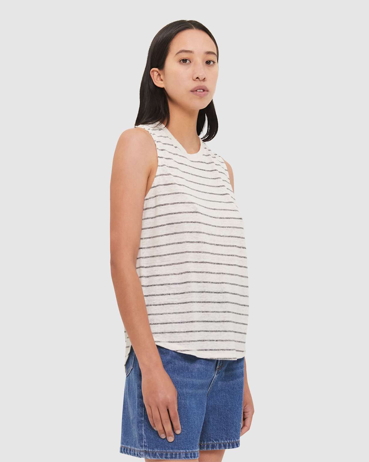 Ava Stripe Linen Tank in WHITE/BLACK