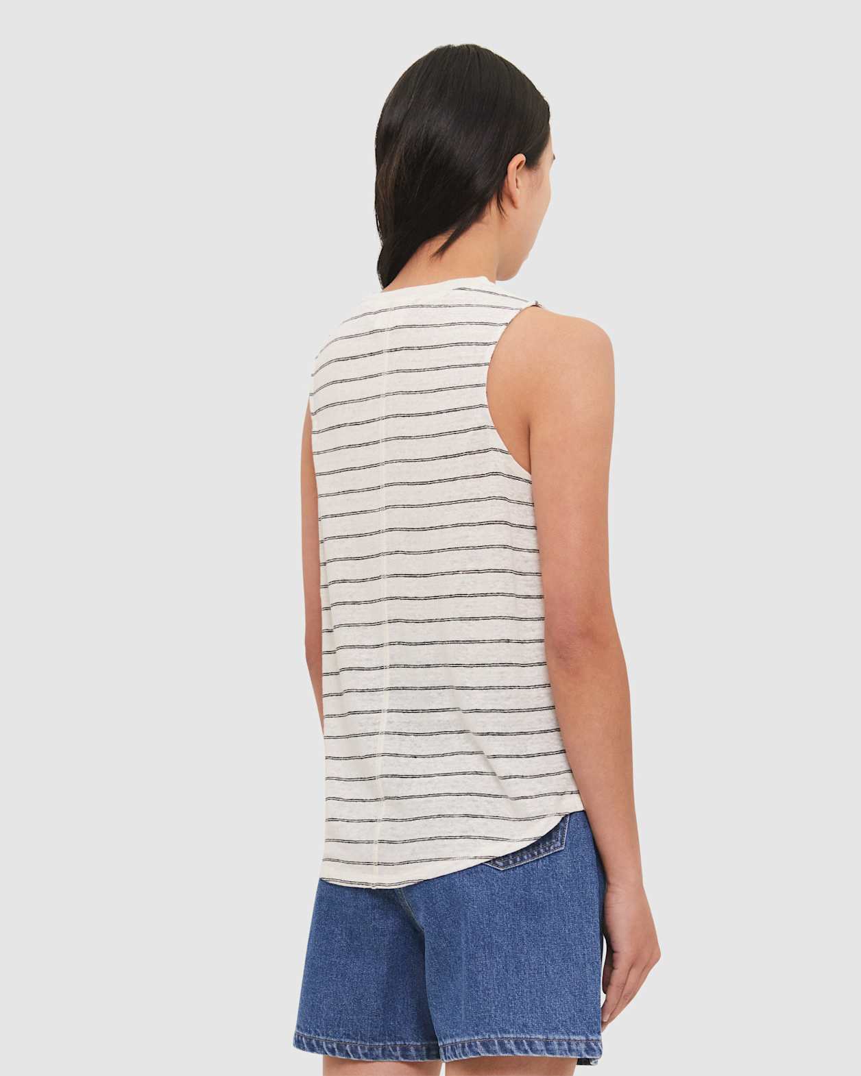 Ava Stripe Linen Tank in WHITE/BLACK