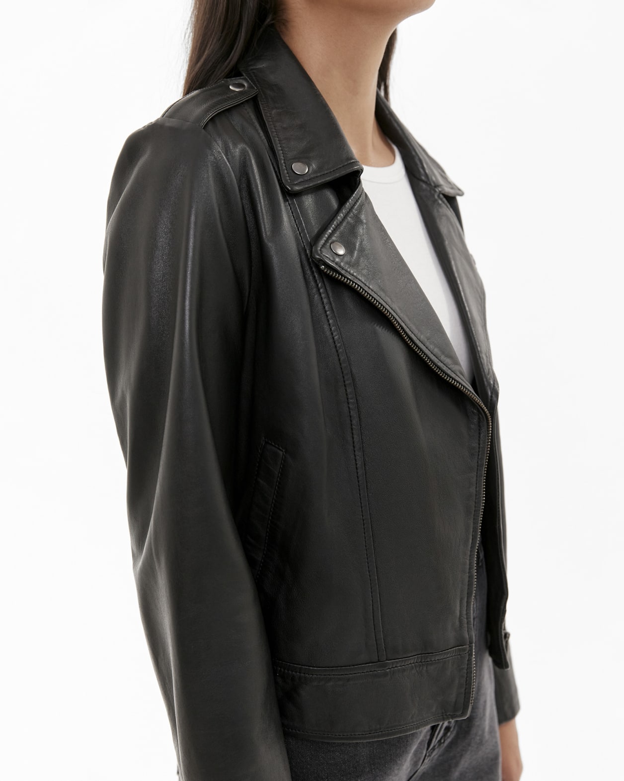 Alana Biker Leather Jacket in BLACK