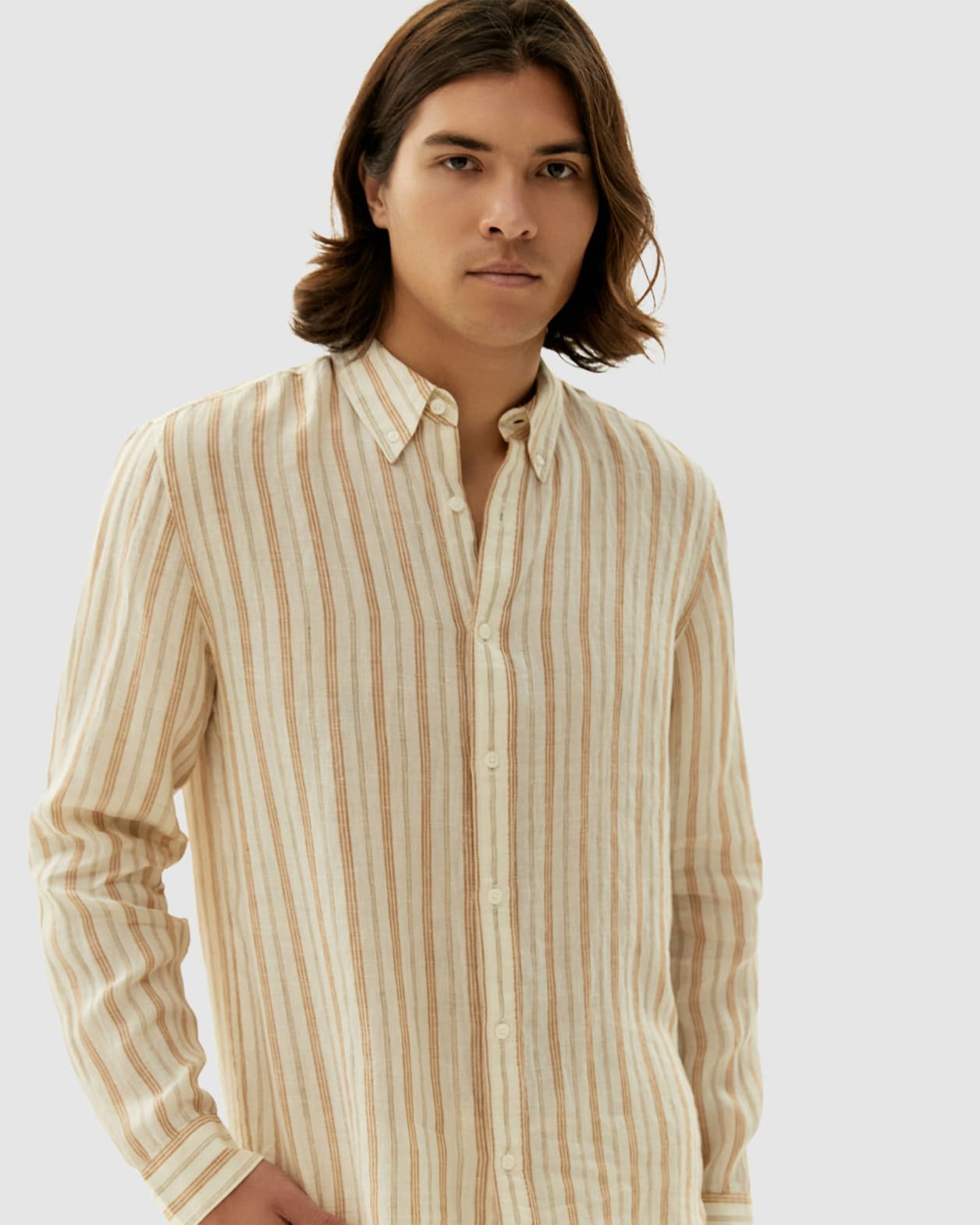 Classic Stripe Linen Shirt in ECRU