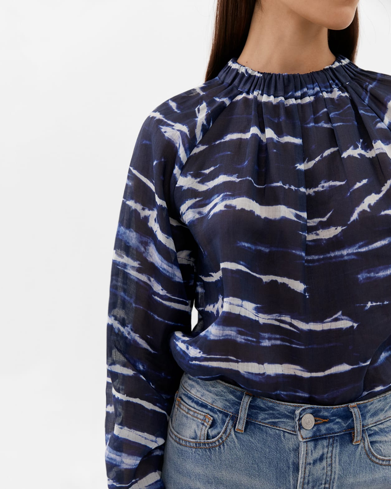 Ramie Tie Dye Long Sleeve Blouse in BLUE MULTI
