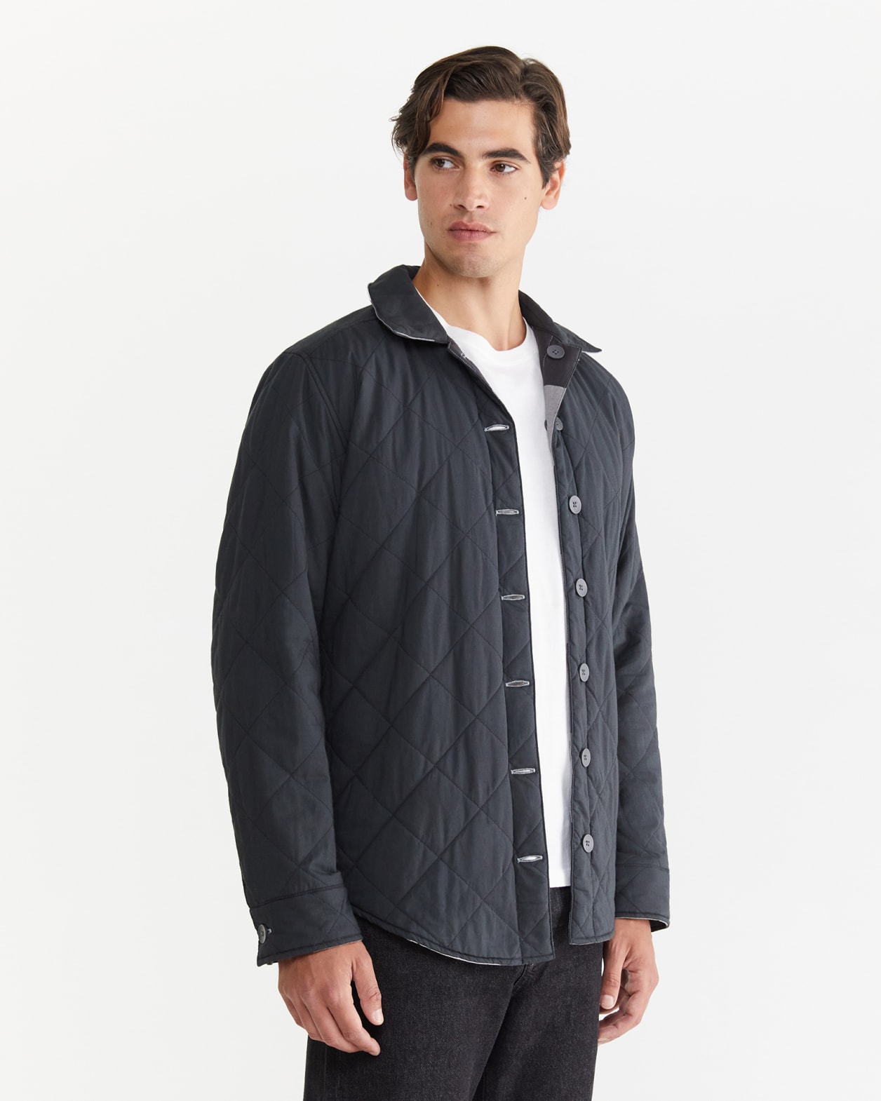 The Reversible Quilted Shacket in BLACK