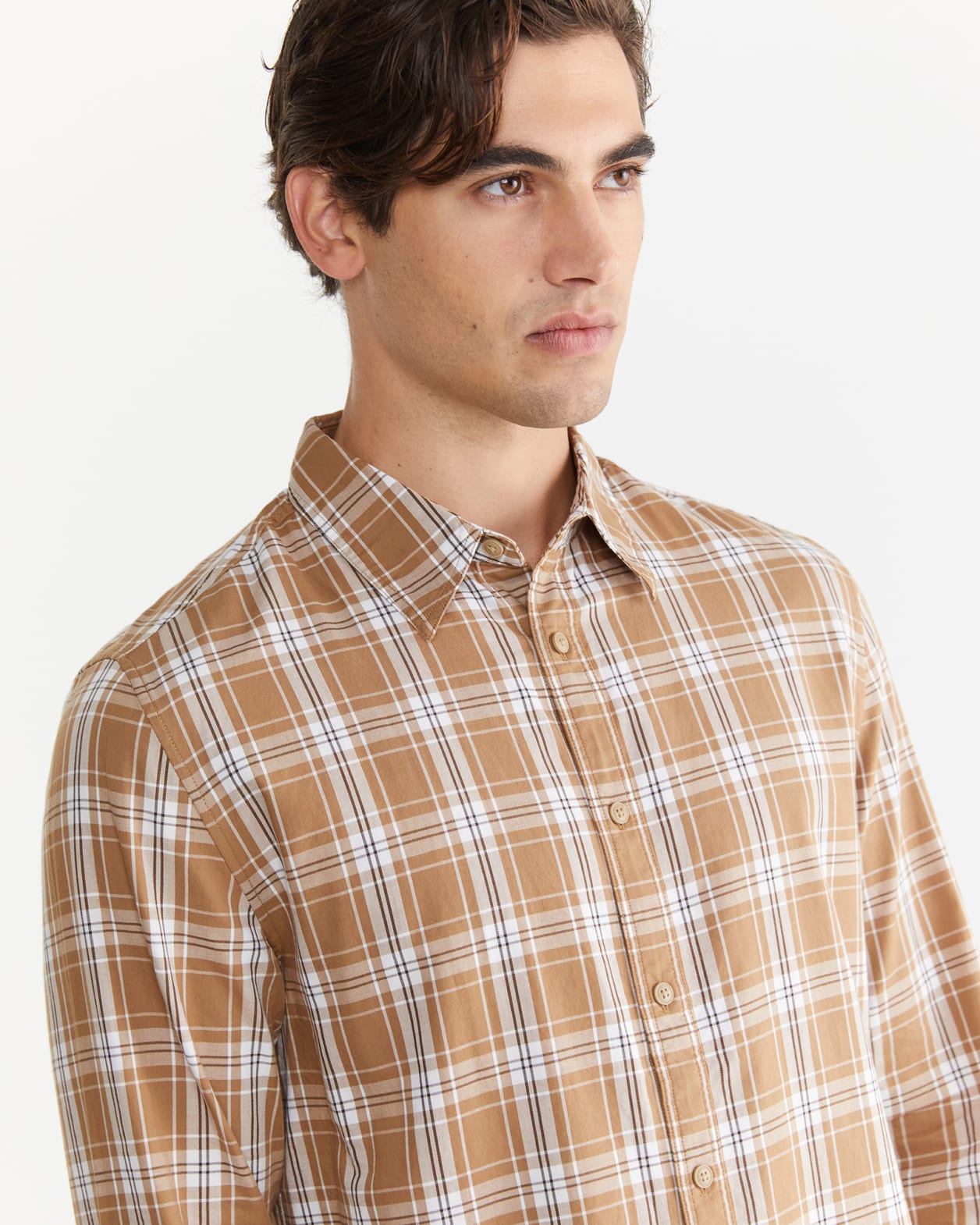Organic Cotton Check Long Sleeve Shirt in CAMEL