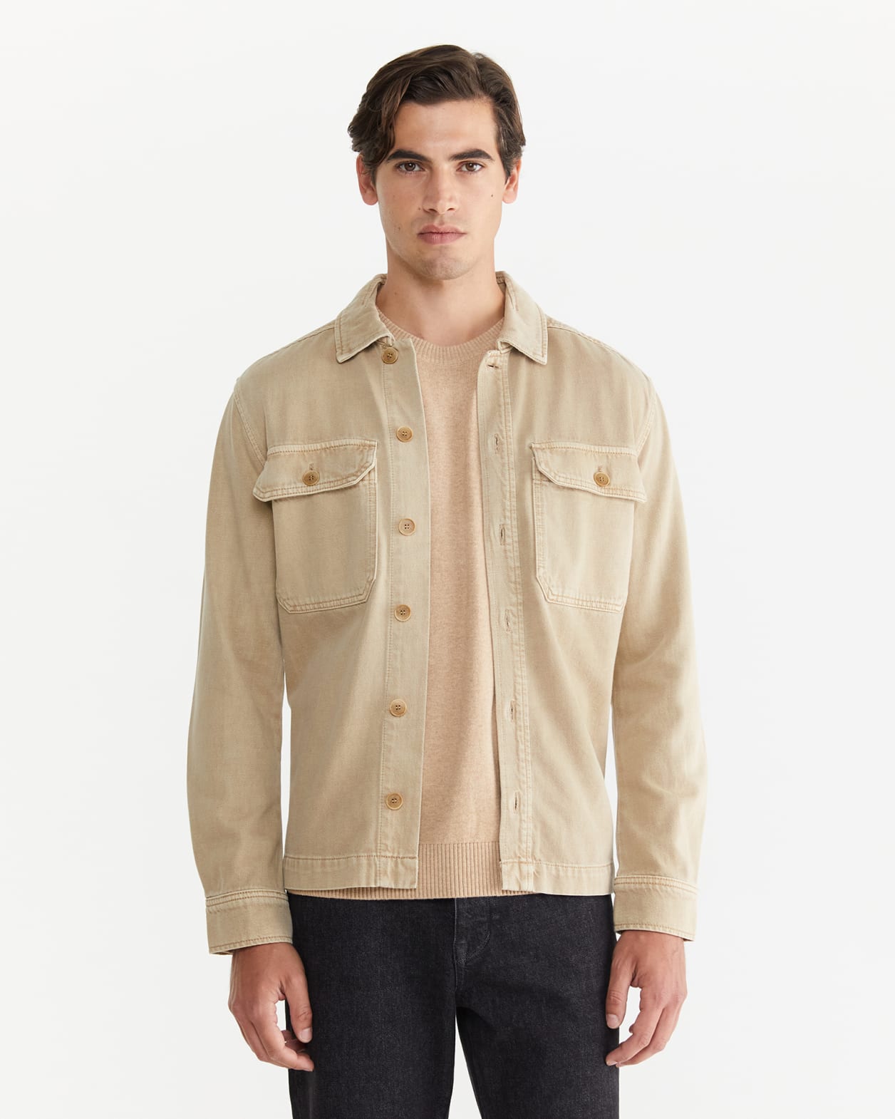 Overdyed Shirt Jacket in NEUTRAL