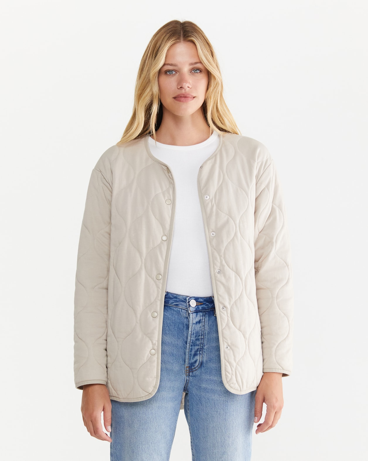 Quilted Jersey Jacket in STONE