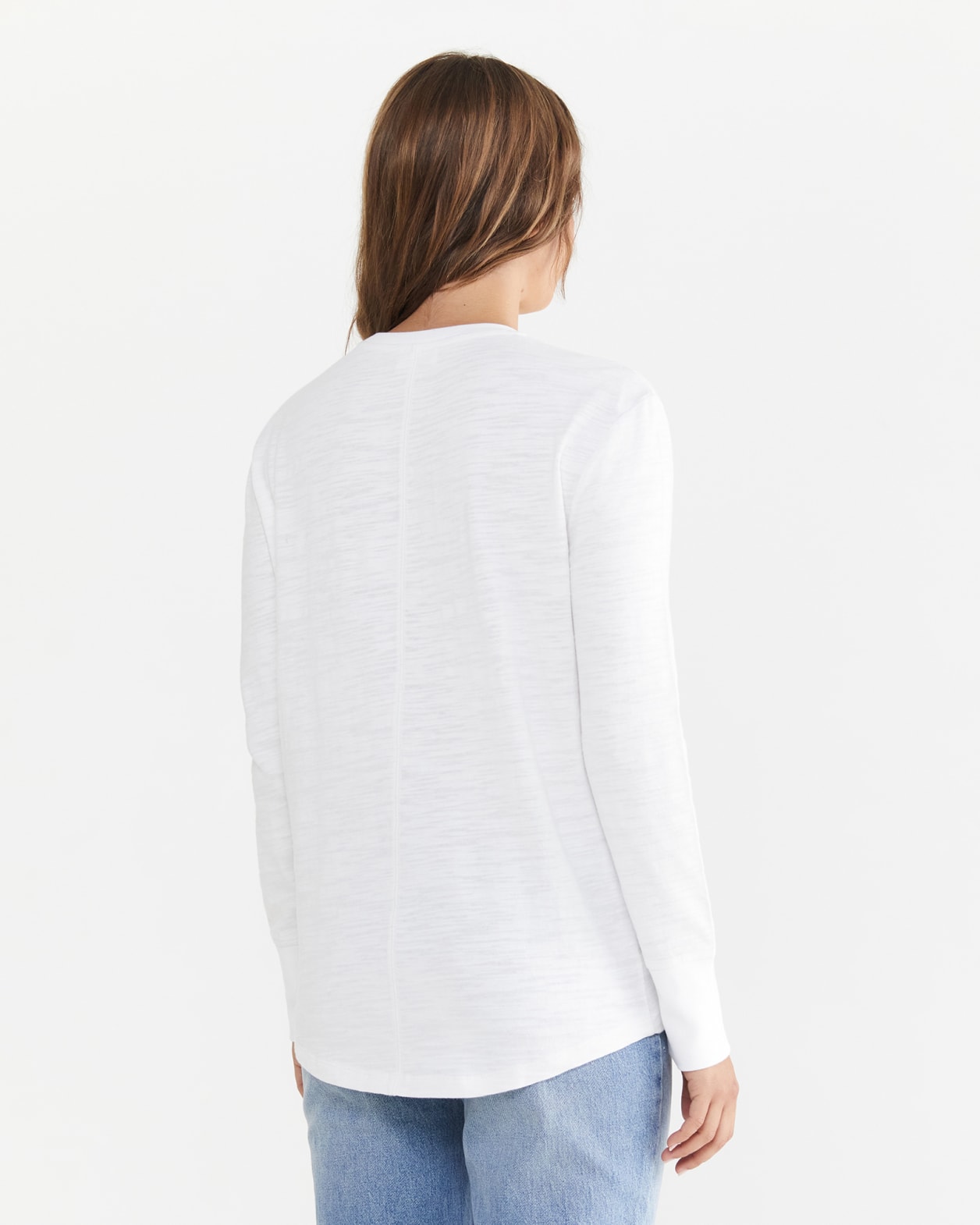 Cora Cotton Boxy Long Sleeve Tee in WHITE