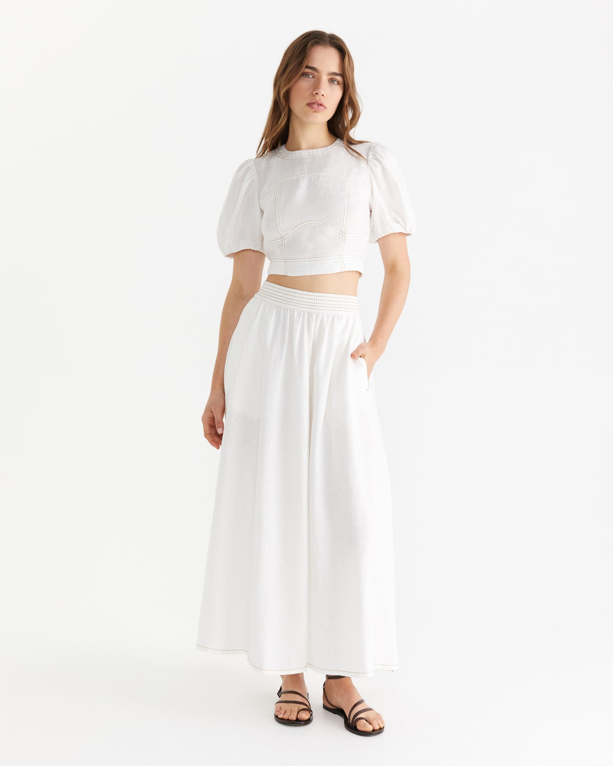 Amber Linen Split Detail Skirt in WHITE