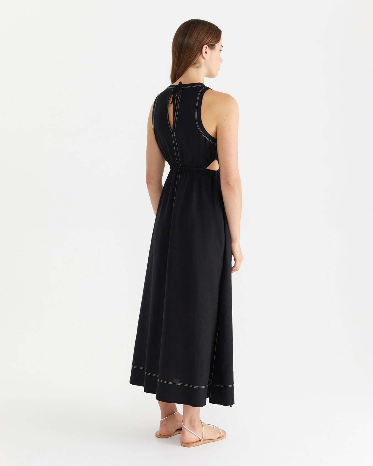 Linen Cutout Maxi Dress in BLACK