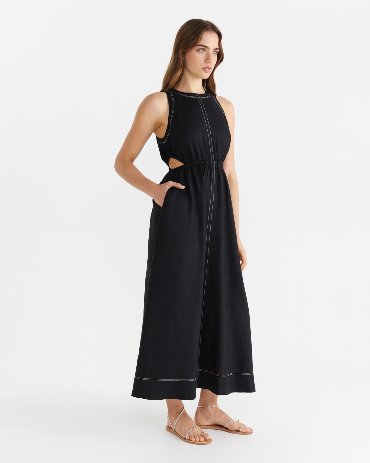 Linen Cutout Maxi Dress | JAG