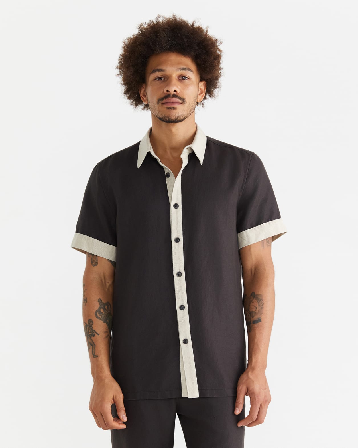Marlon Linen Contrast Shirt in WASHED BLACK