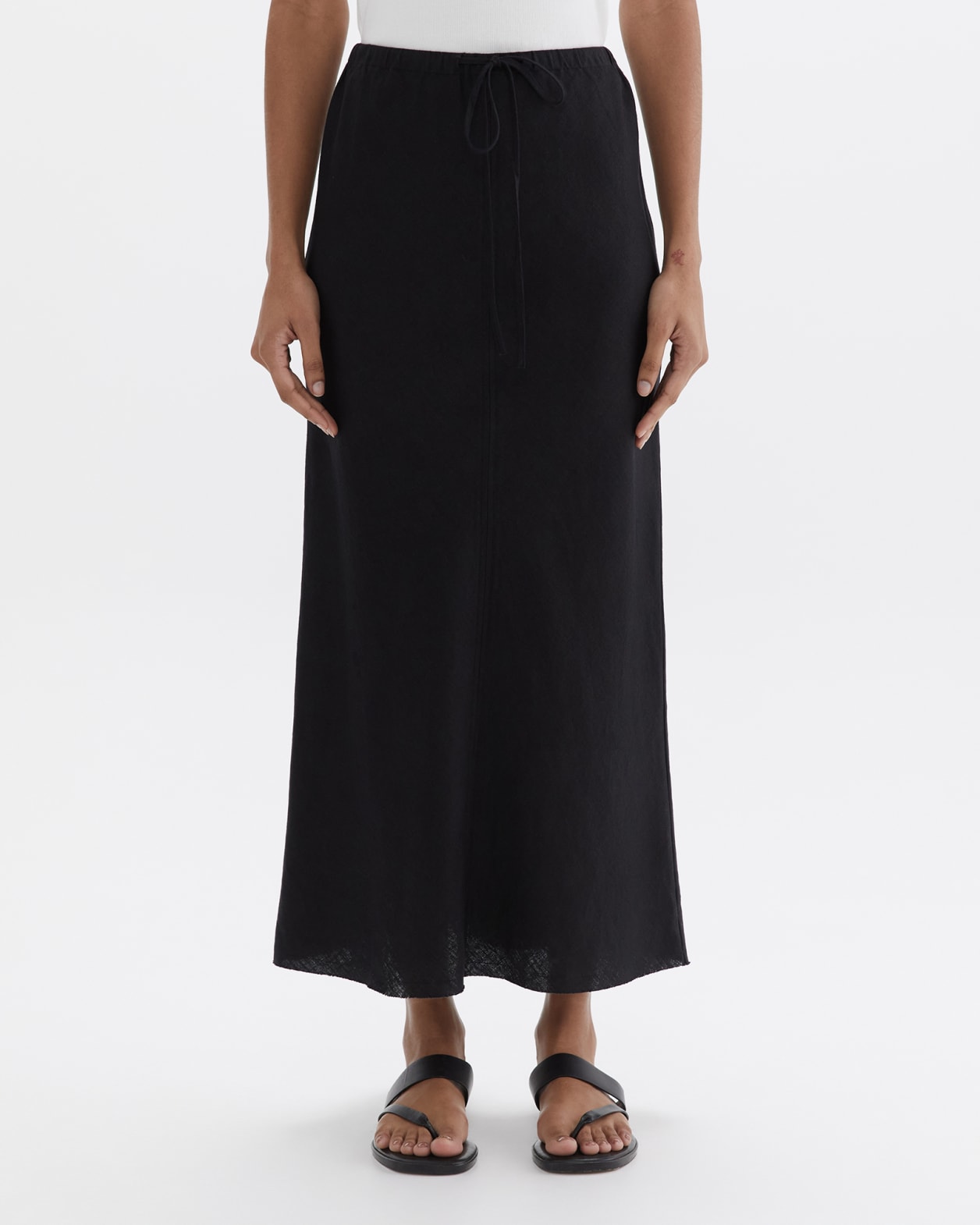 Marcie Easy Linen Slip Skirt in BLACK