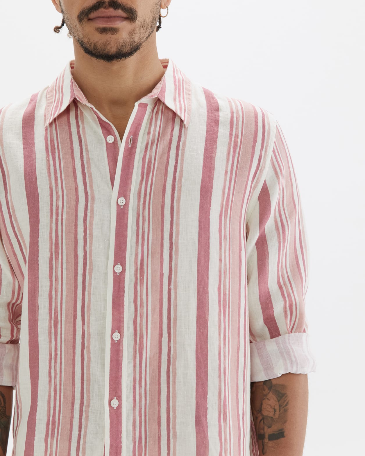 Hux Linen Rustic Stripe Shirt in REDWOOD