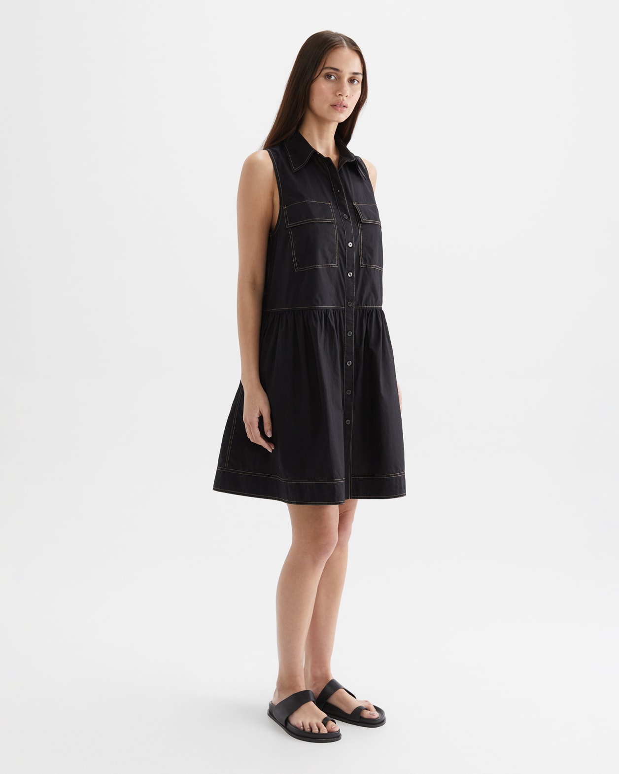 Eden Cotton Sleeveless Shirt Dress in BLACK