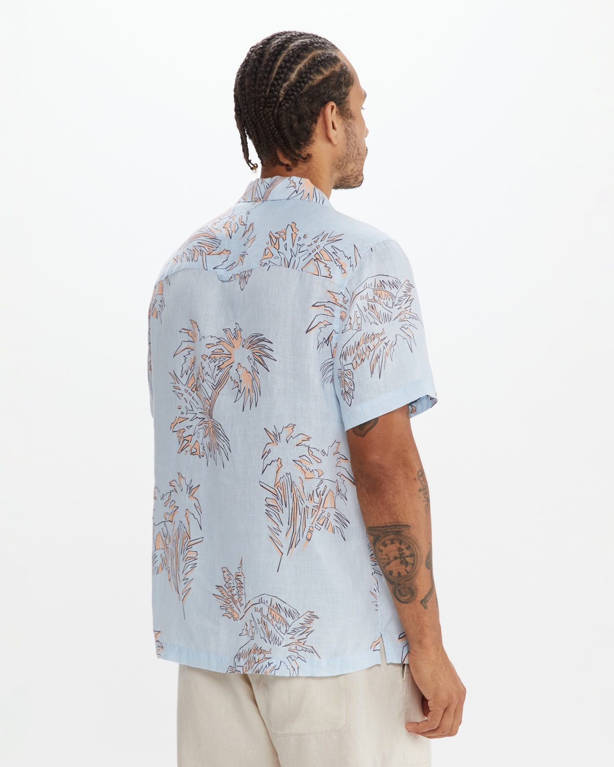 Andre Linen Palm Shirt in SOFT BLUE