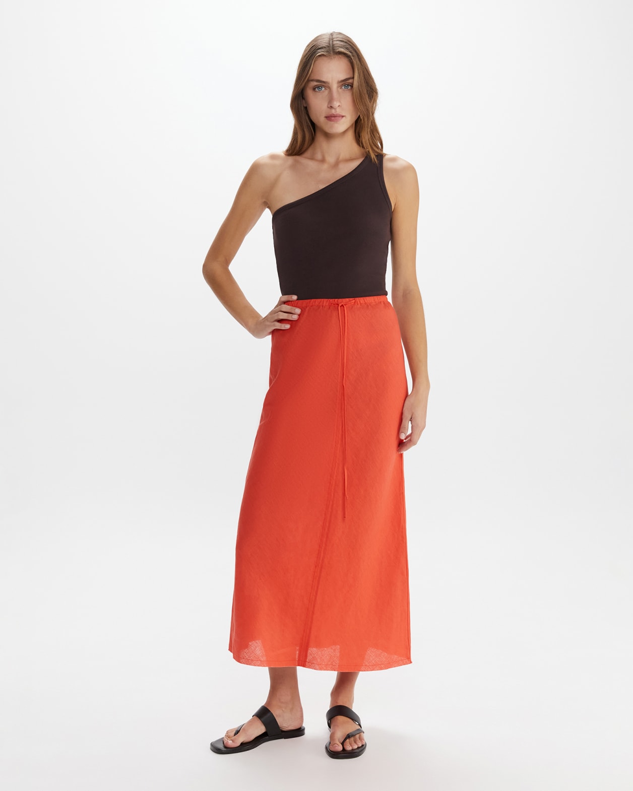 Easy Linen Slip Skirt in CORAL