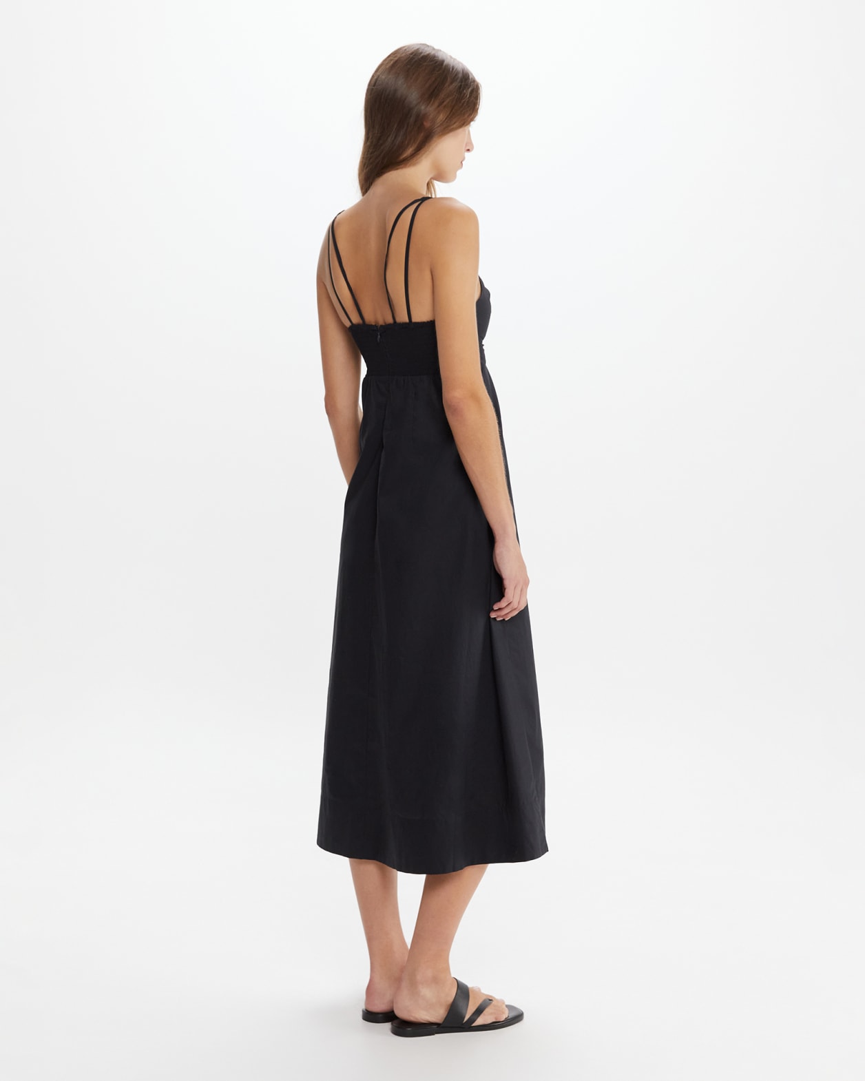 Organic Cotton V Strappy Dress in BLACK