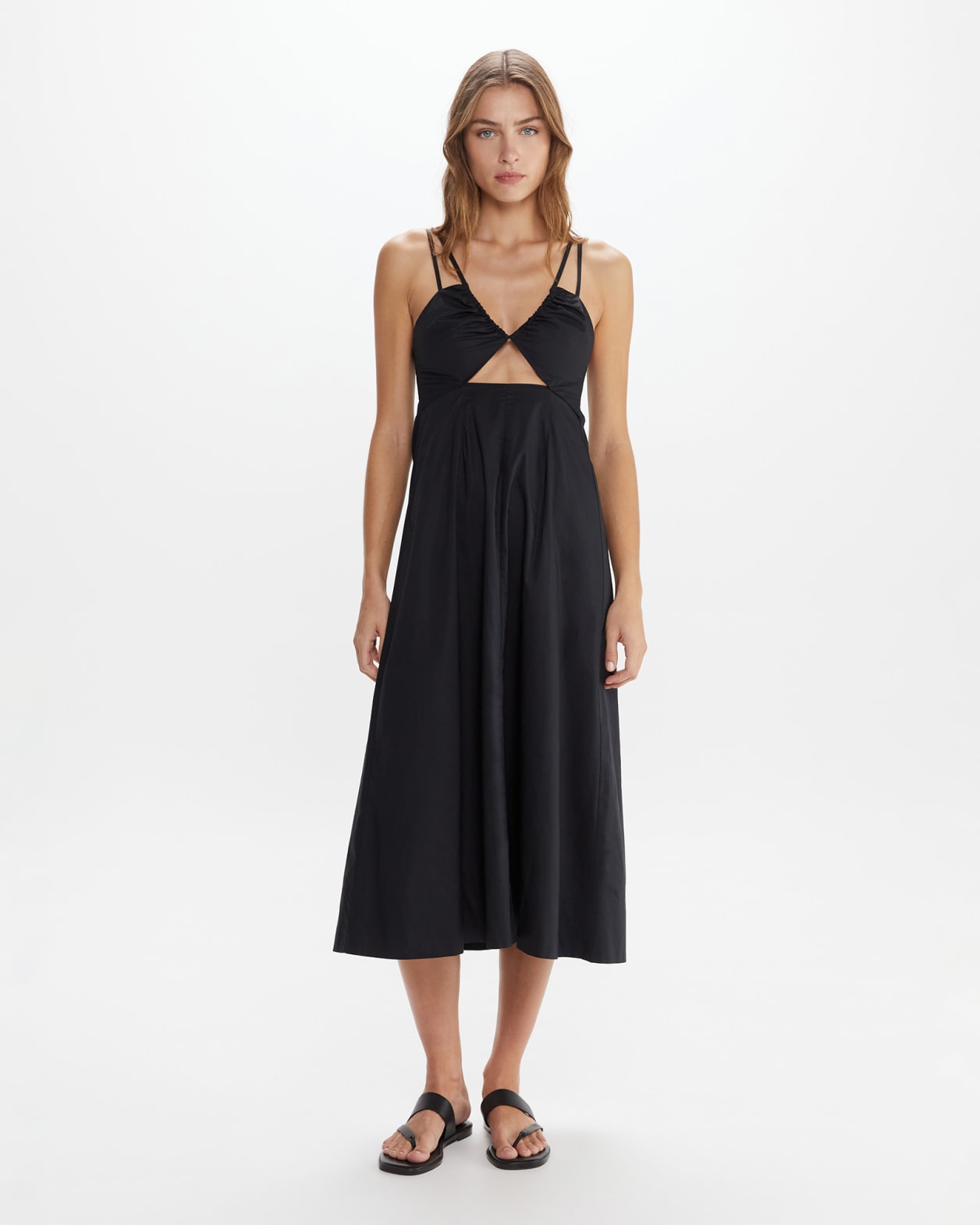 Organic Cotton V Strappy Dress in BLACK
