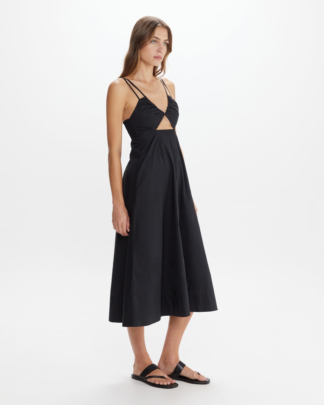Organic Cotton V Strappy Dress in BLACK