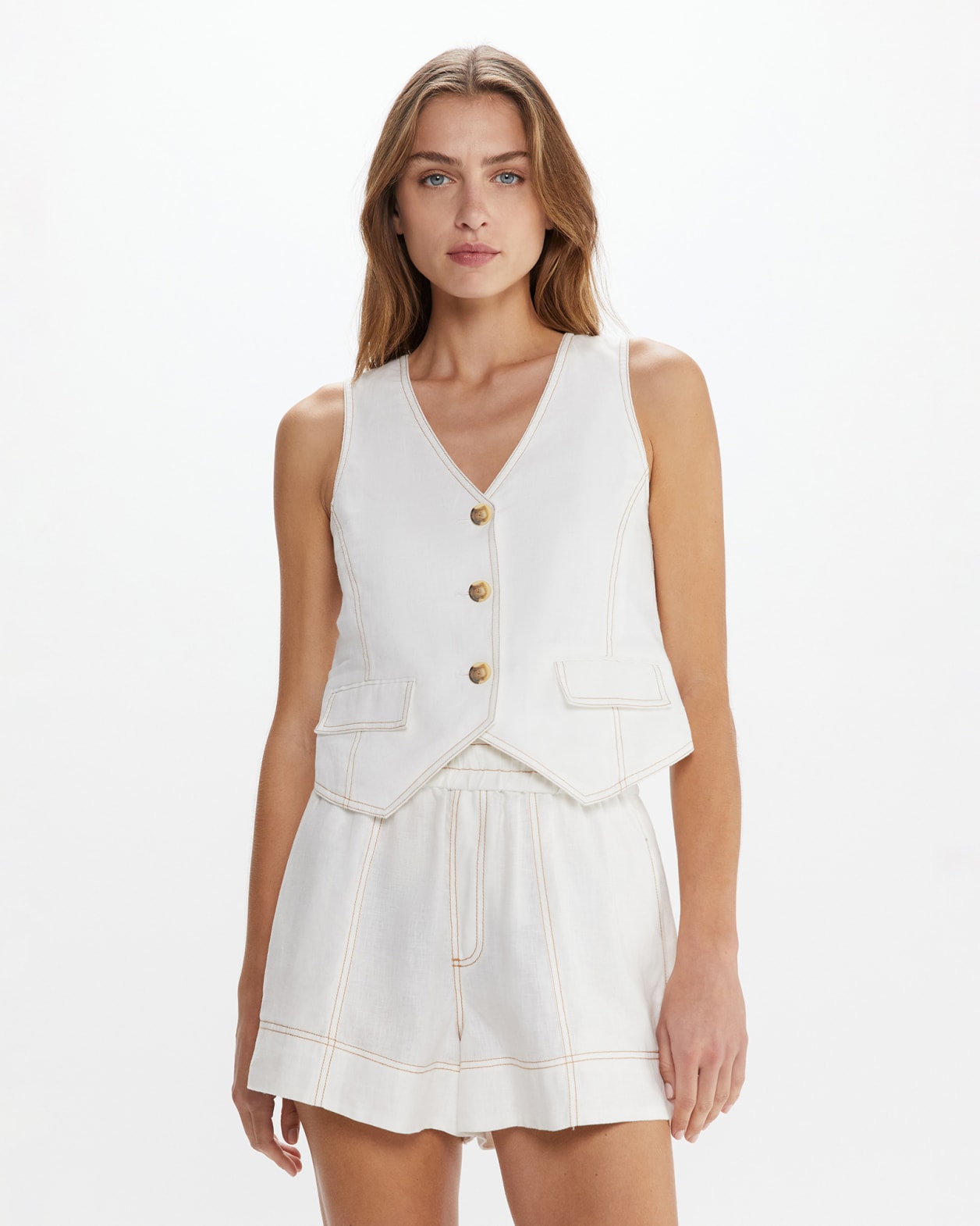 Sabine Linen Vest in WHITE