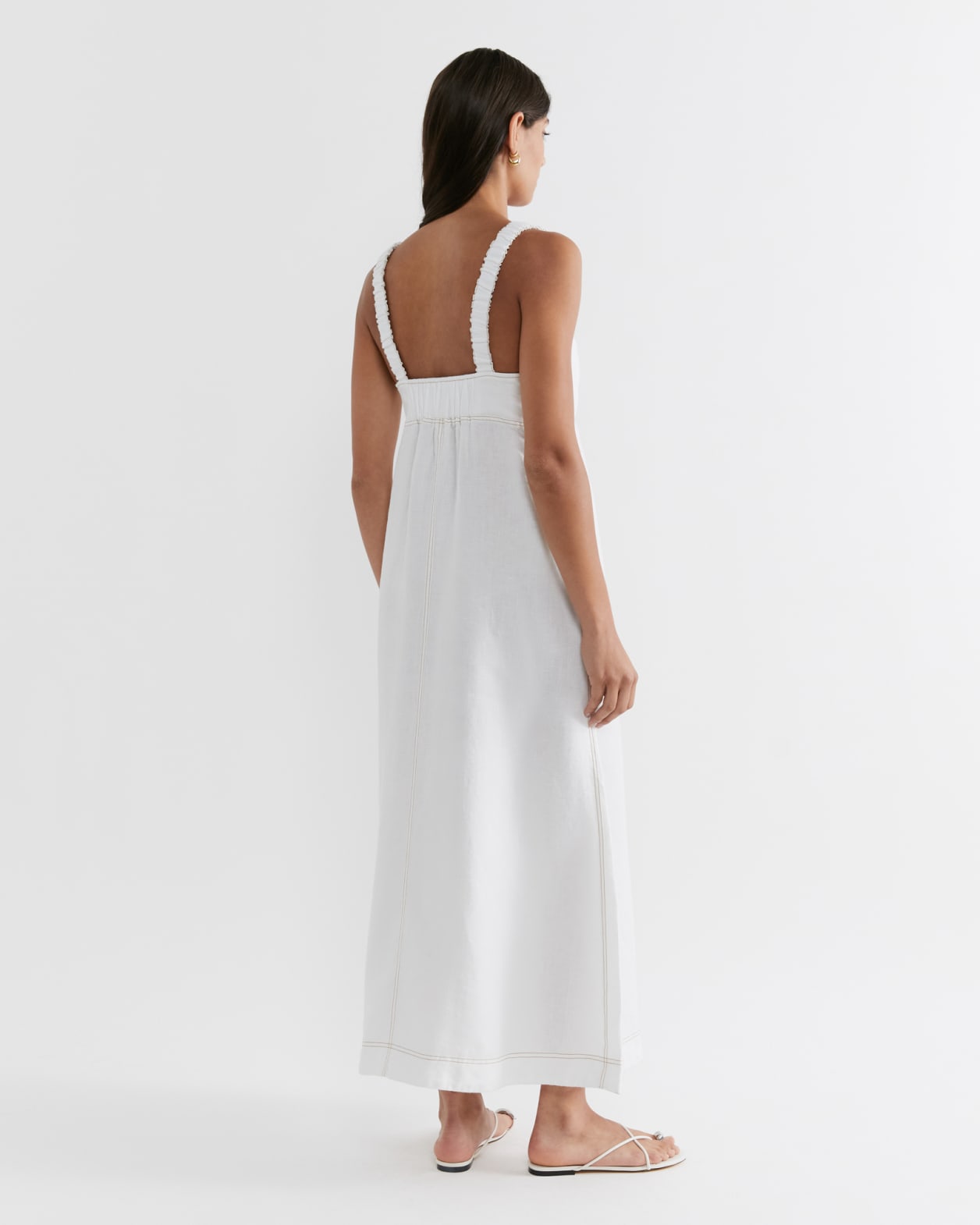 Sara Linen Slip Dress in WHITE