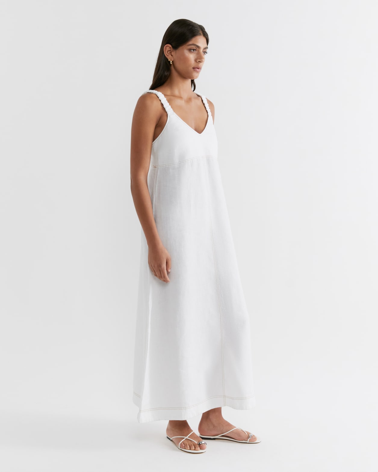 Sara Linen Slip Dress in WHITE