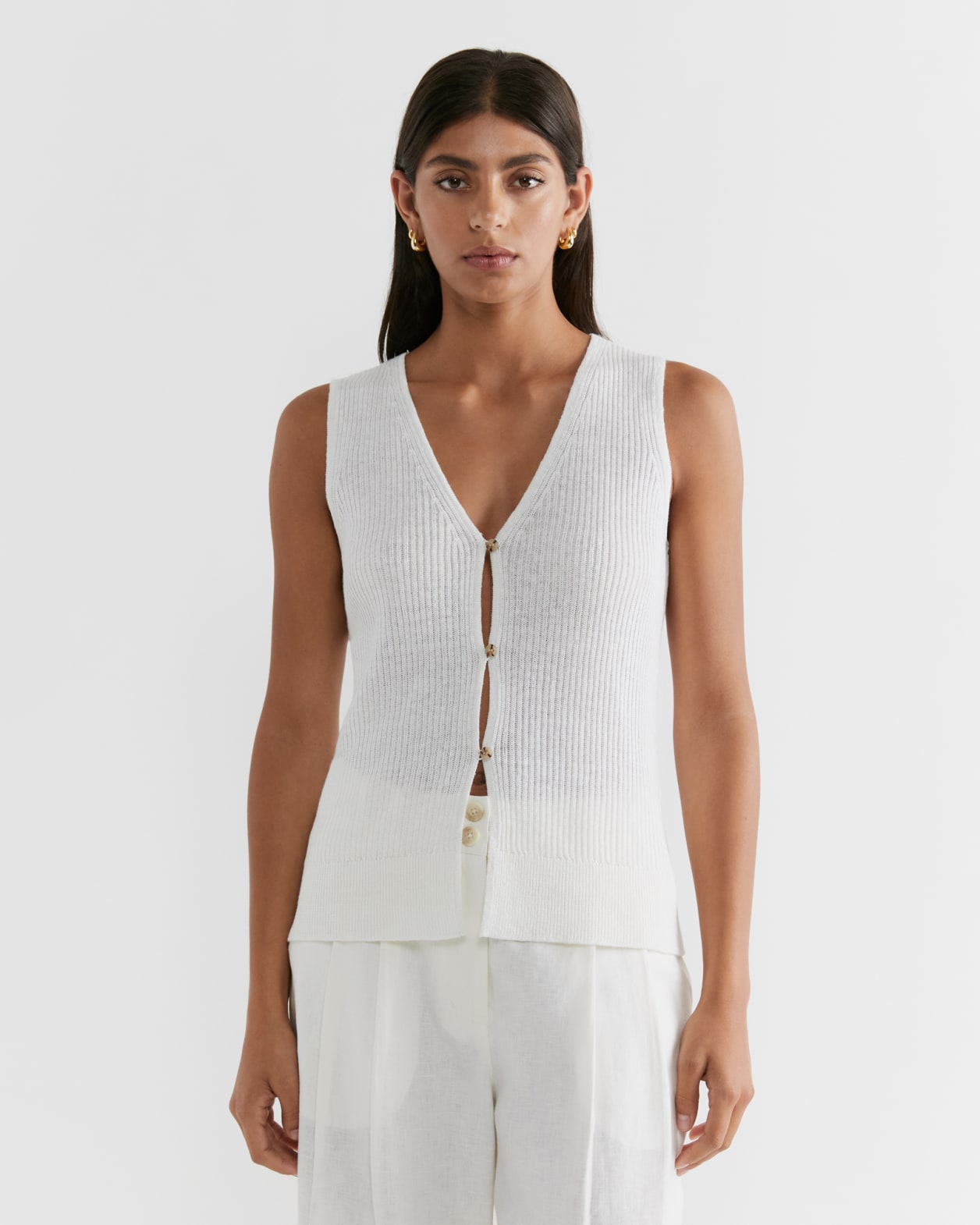 Ellie Linen Knit Vest in WHITE