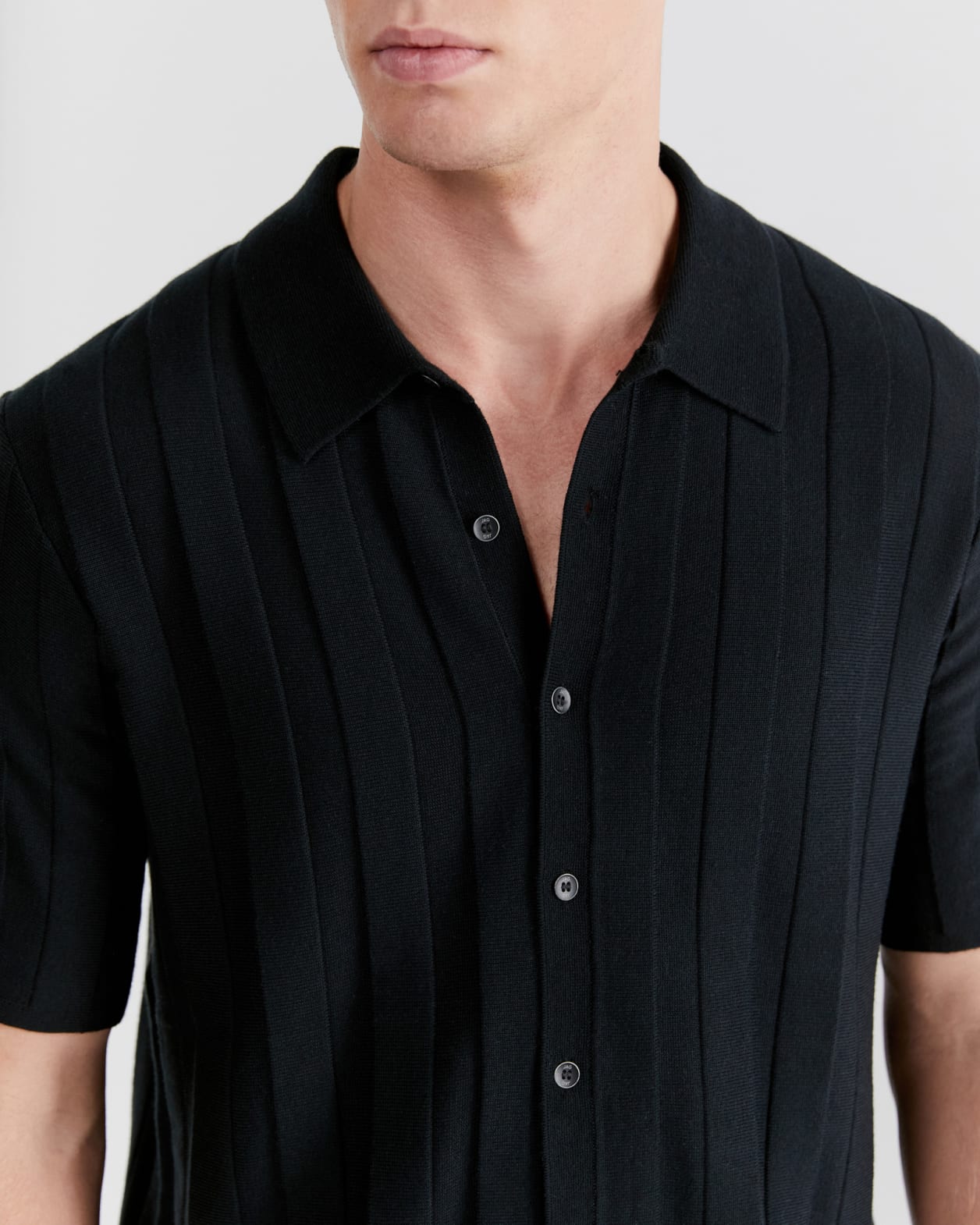 Spencer Button Thru Knit Shirt in BLACK