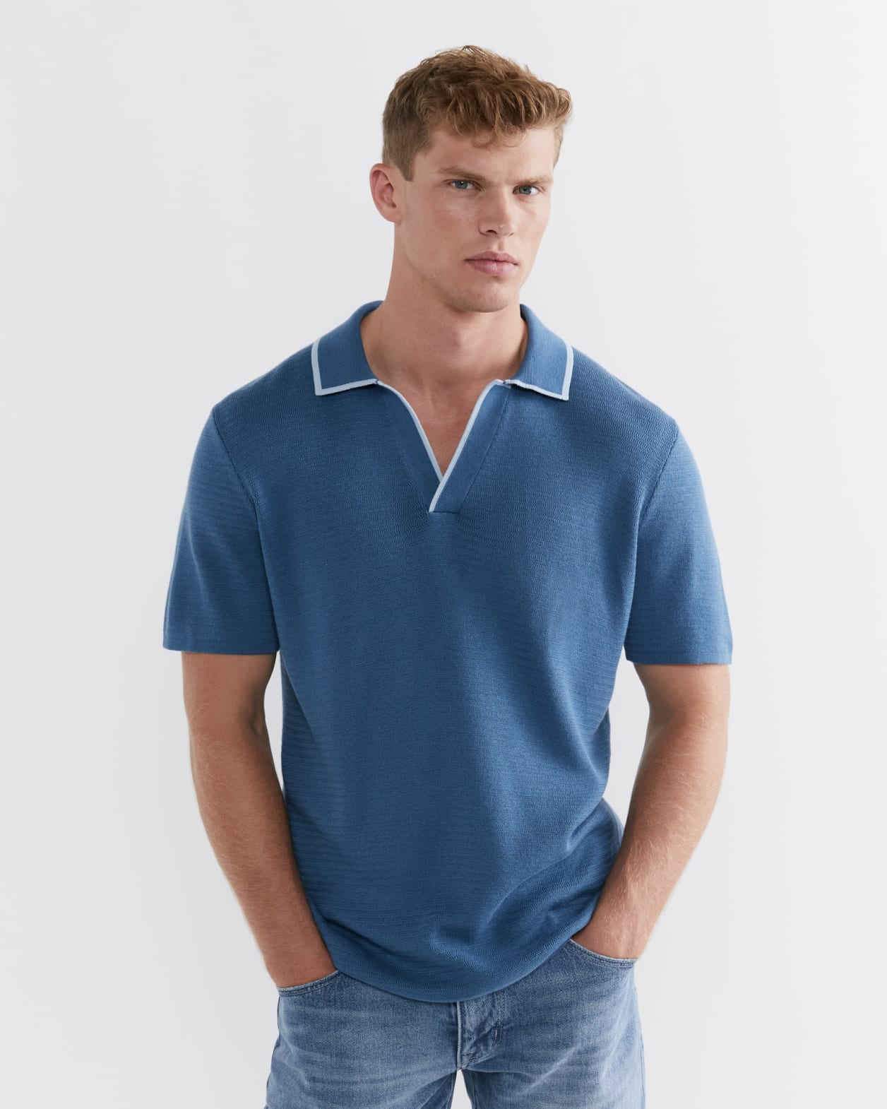 Spencer Knit Polo in BLUE