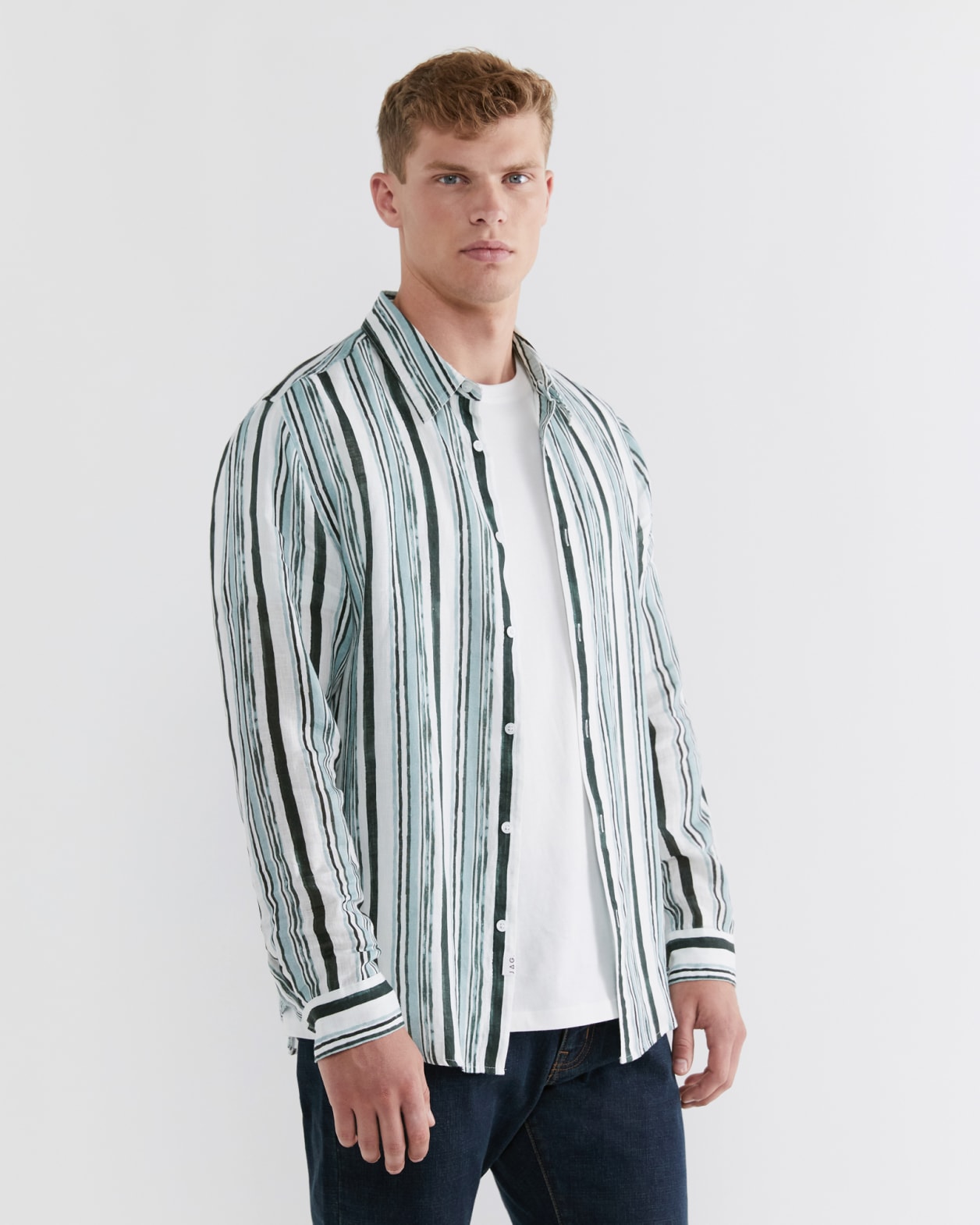 Hux Linen Rustic Stripe Shirt in MILITARY