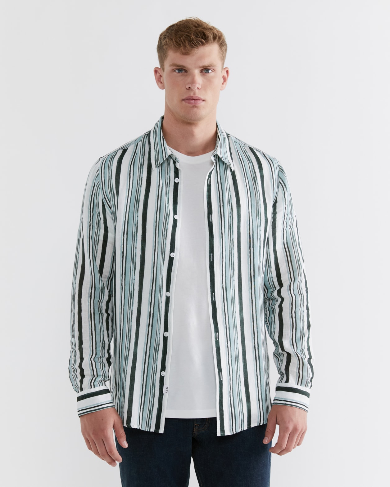 Hux Linen Rustic Stripe Shirt in MILITARY